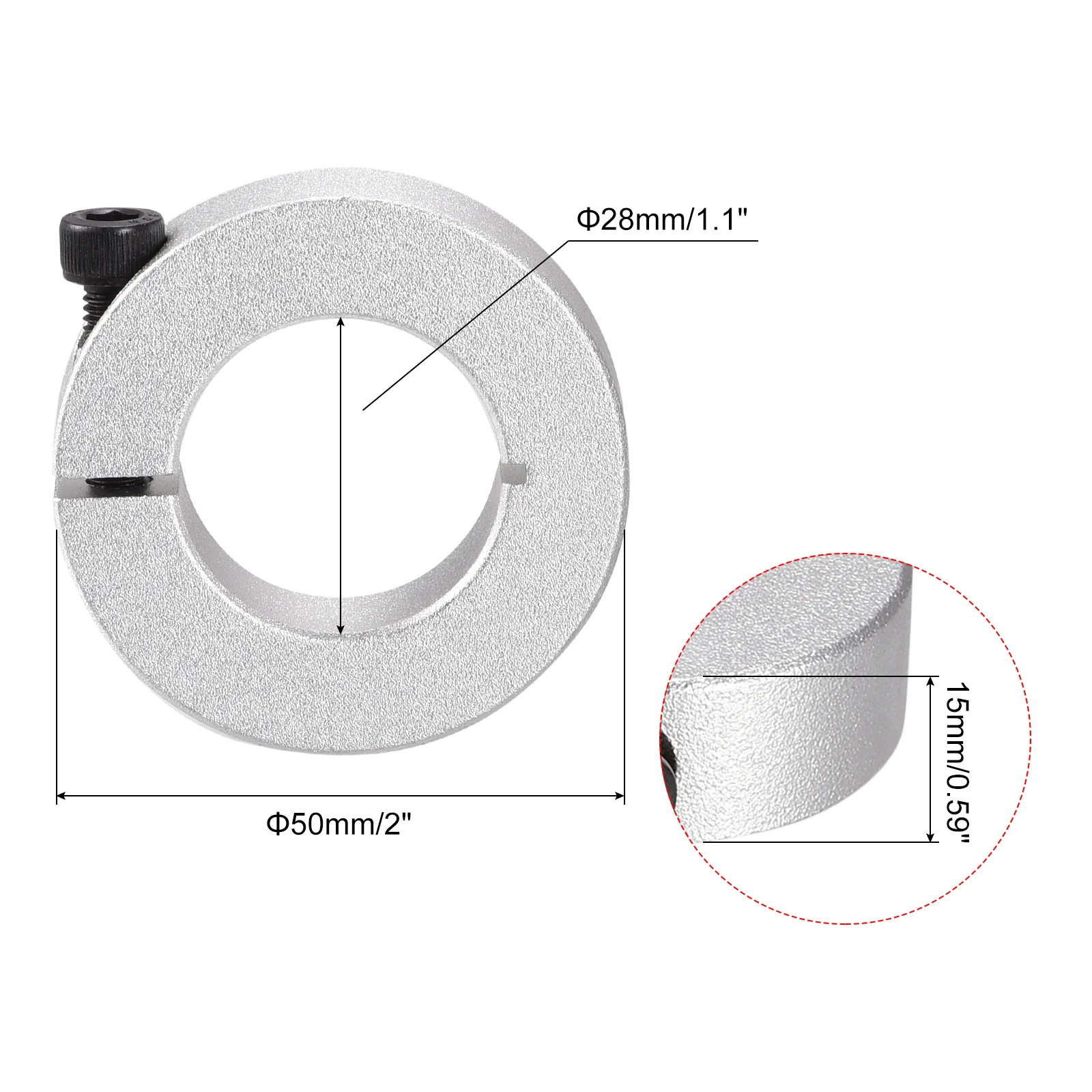 Shaft Collar 1.1" Single Split Aluminum Collar W Set Screw Silver Tone 2 Pack - Image 2