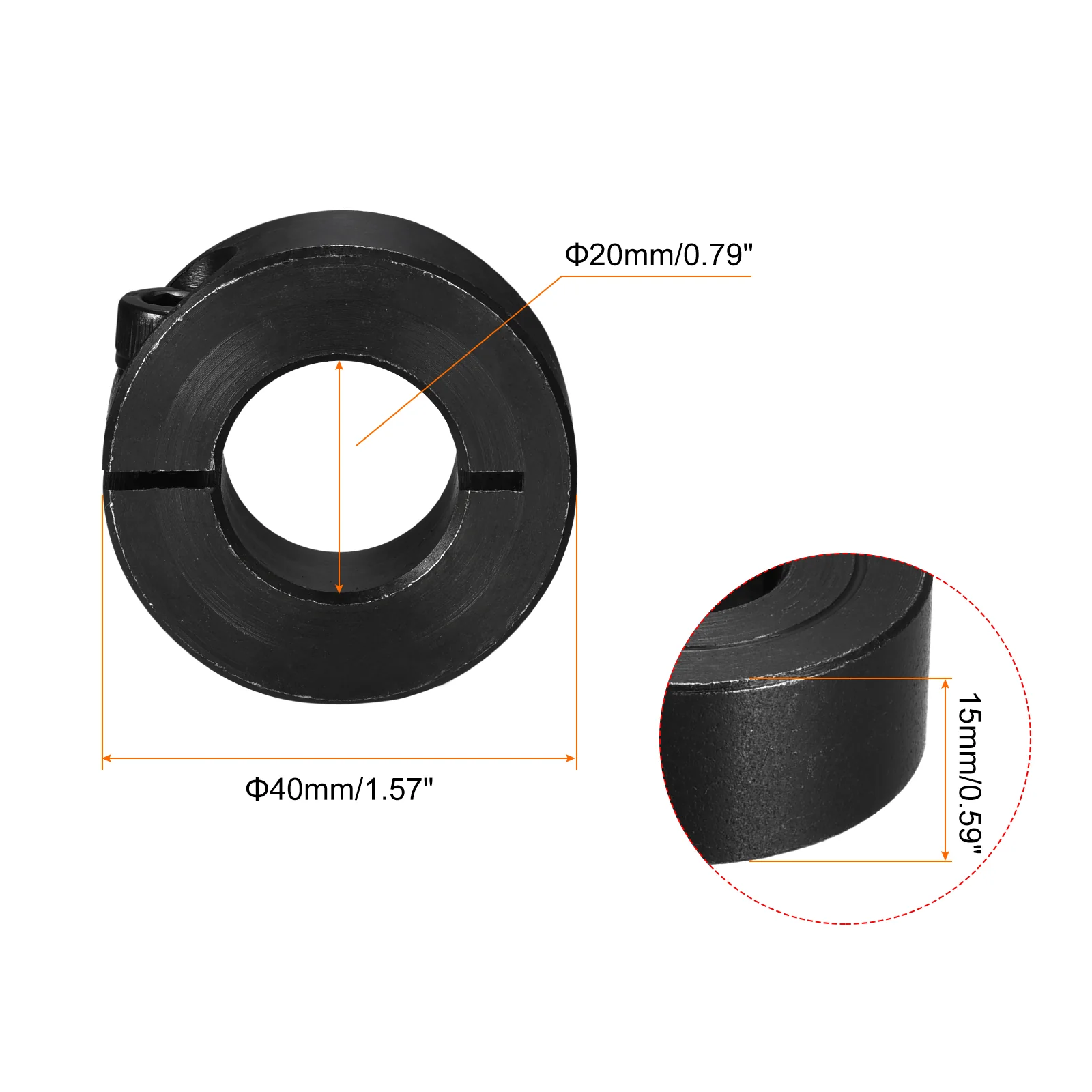 Shaft Collar 0.79" Single Split Carbon Steel Collar W Set Screw Black - Image 2