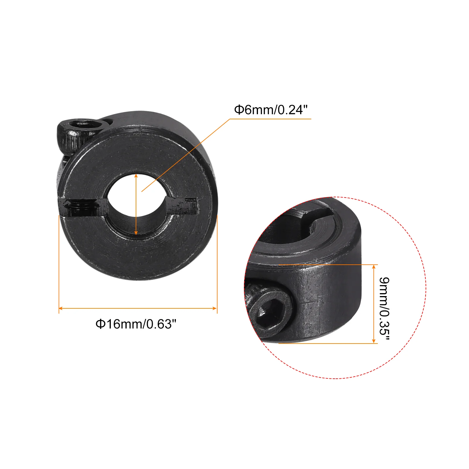 Shaft Collar 0.24" Single Split Carbon Steel Collar W Set Screw Black 2 Pack - Image 2