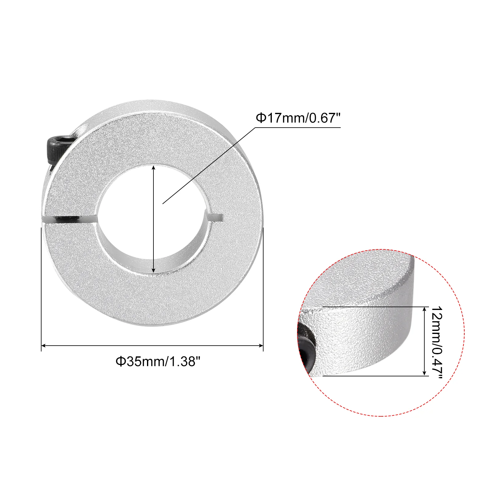 Shaft Collar 0.67" Single Split Aluminum Collar W Set Screw Silver Tone - Image 2