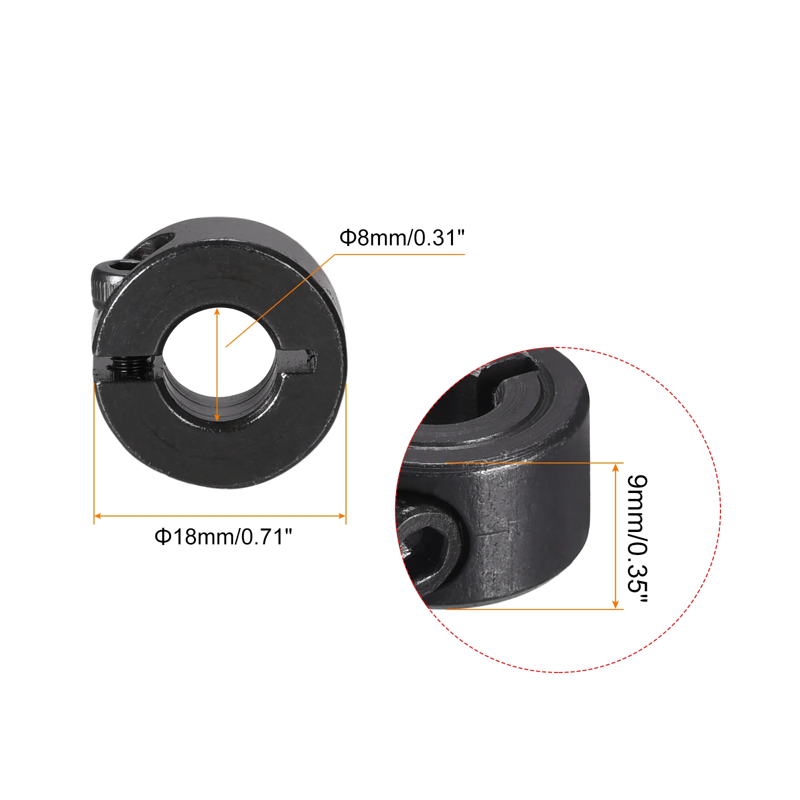 Shaft Collar 0.31" Single Split Carbon Steel Collar W Set Screw Black 2 Pack - Image 2