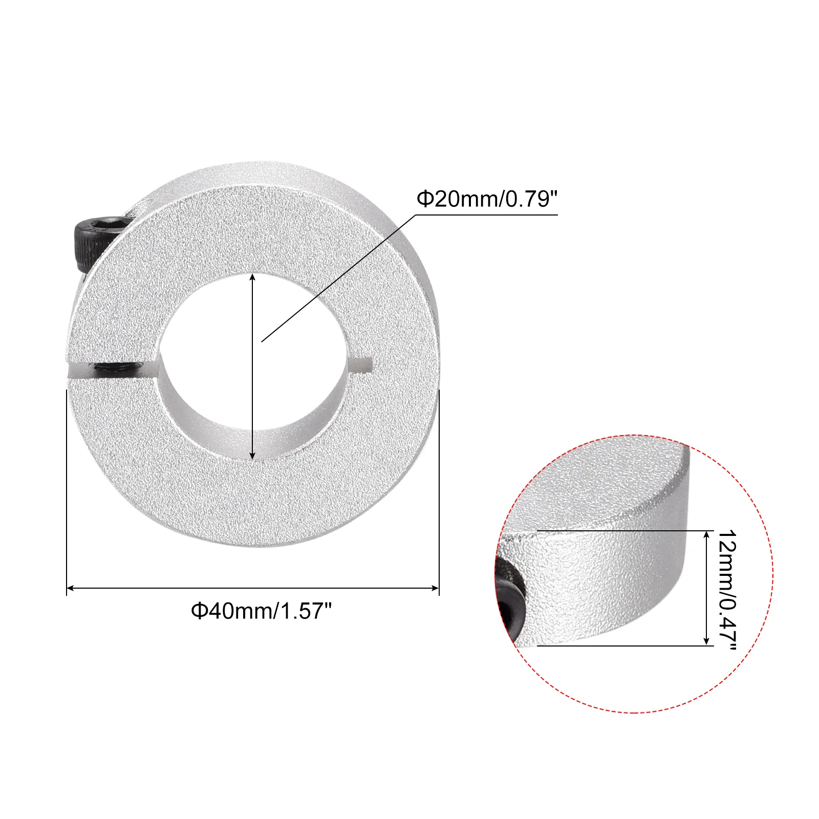 Shaft Collar 0.79" Single Split Aluminum Collar W Set Screw Silver Tone 4 Pack - Image 2