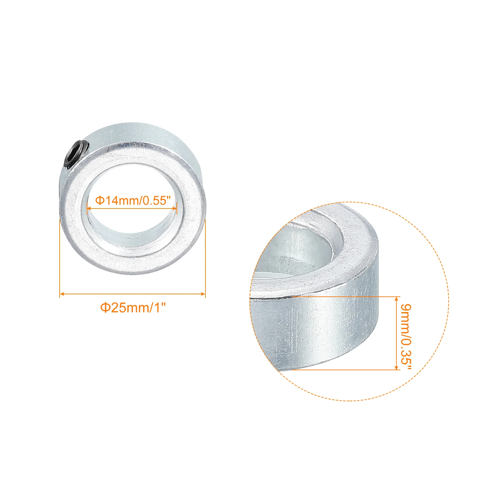 Shaft Collar 9/16" Bore Zinc Plated Carbon Steel Set Screw Style Clamping Collars Silver Tone 4 Pack - Image 2