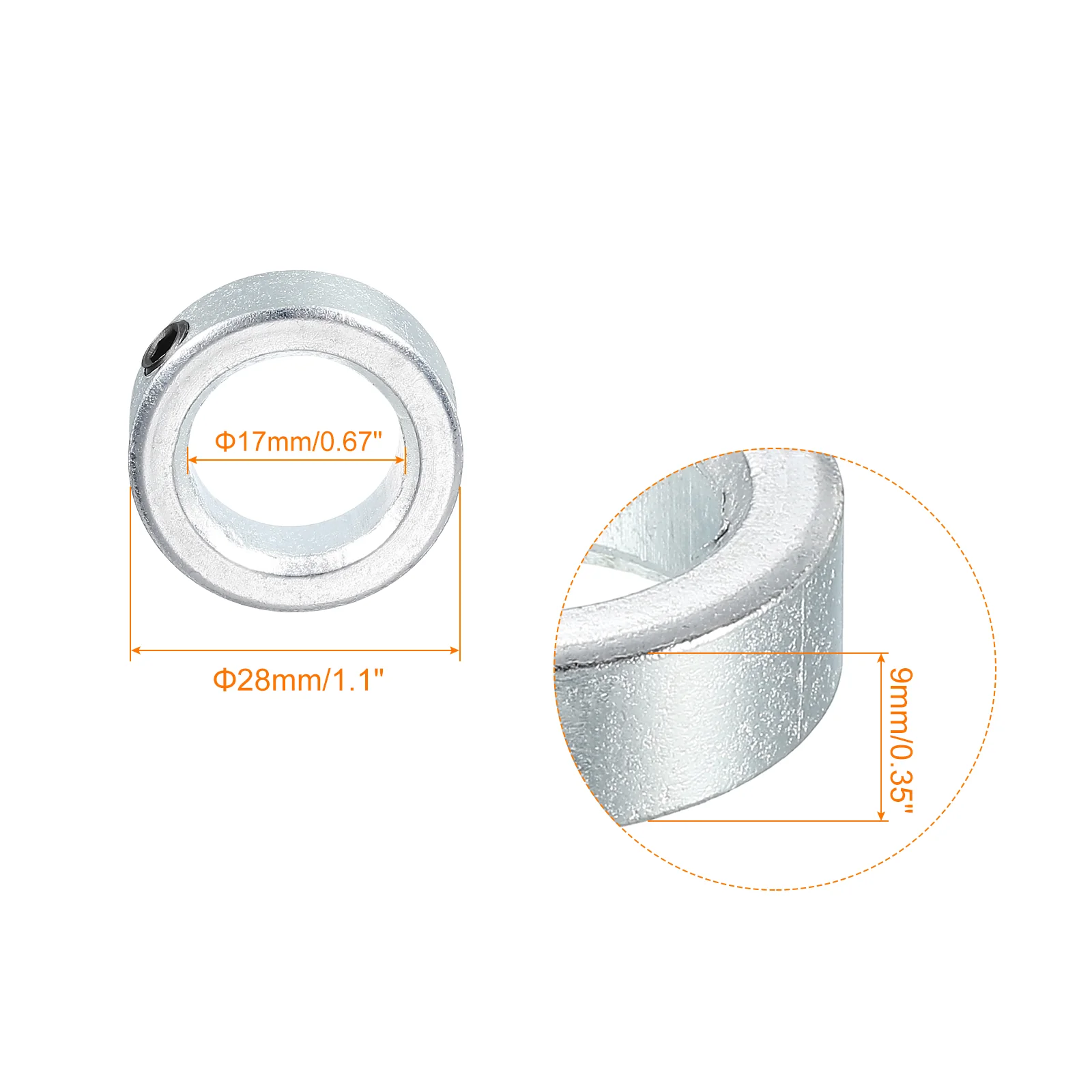 Shaft Collar 43/64" Bore Zinc Plated Carbon Steel Set Screw Style Clamping Collars Silver Tone 2 Pack - Image 2
