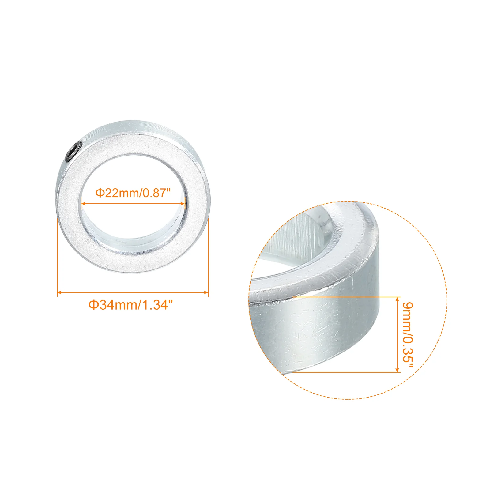 Shaft Collar 7/8" Bore Zinc Plated Carbon Steel Set Screw Style Clamping Collars Silver Tone 4 Pack - Image 2