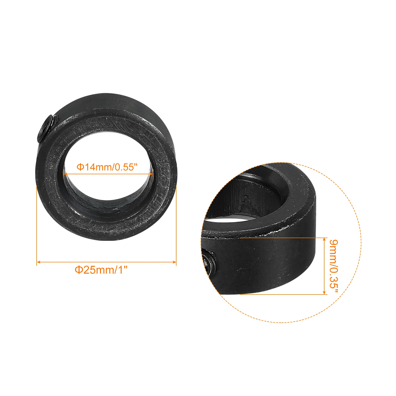 Shaft Collar 9/16" Bore Carbon Steel Set Screw Style Clamping Collars Black 4 Pack - Image 2