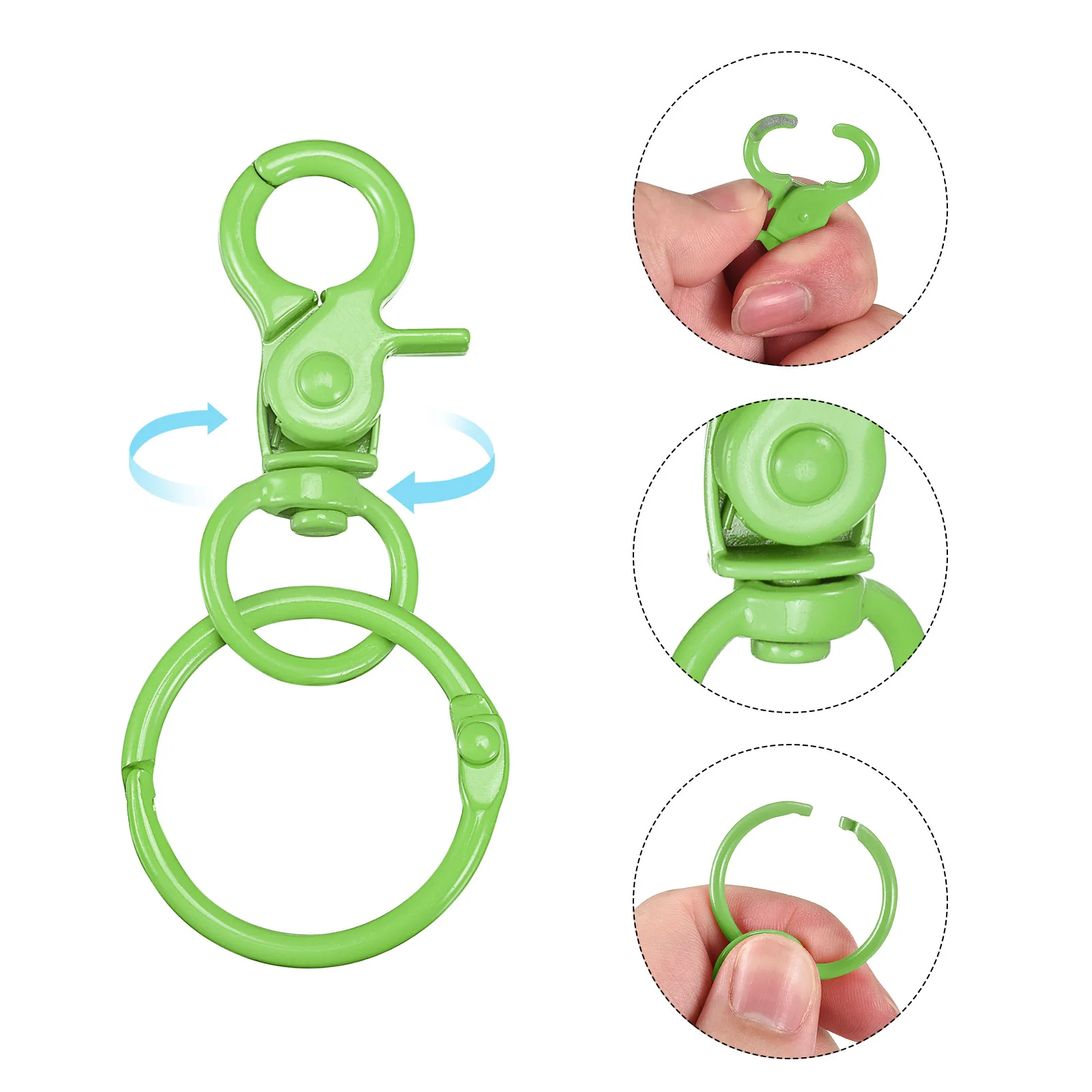 Uxcell Swivel Clasps Lanyard Snap Hook with Binder Rings, 44mm Colorful Lobster Claw Clasp for Keys Organization, DIY Crafting, Green, 4Pcs - Image 4