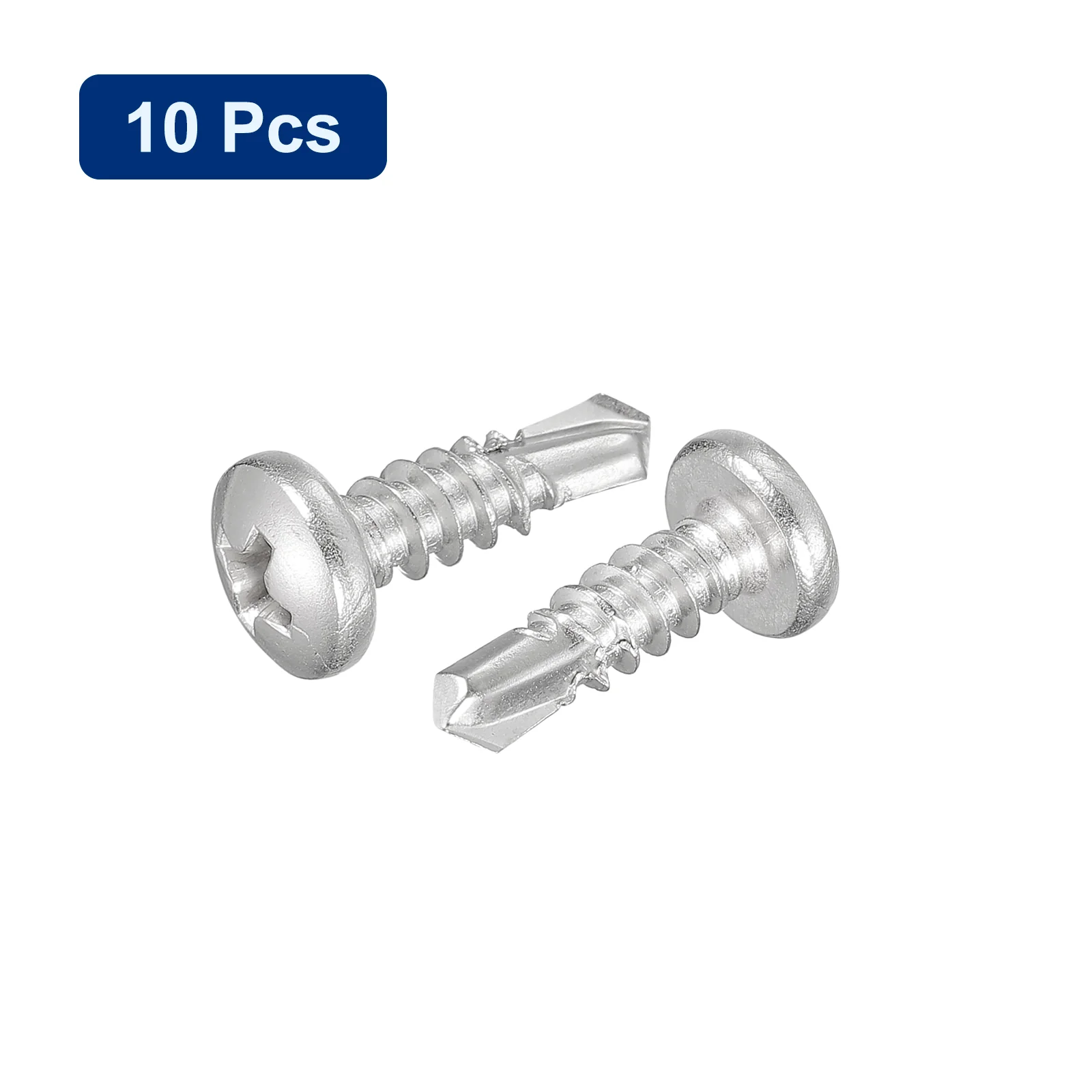 Uxcell #10 x 5/8" Self Drilling Screws, 10pcs Phillips Pan Head Self Tapping Screws - Image 3