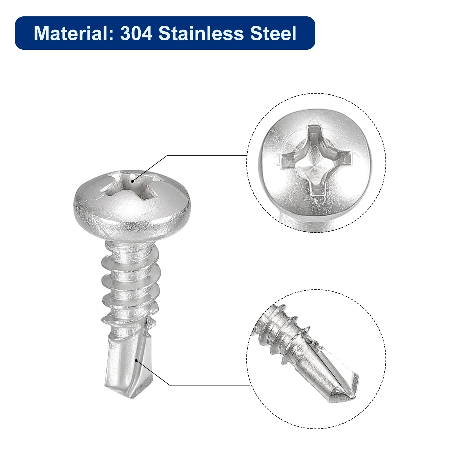 Uxcell #10 x 5/8" Self Drilling Screws, 10pcs Phillips Pan Head Self Tapping Screws - Image 4