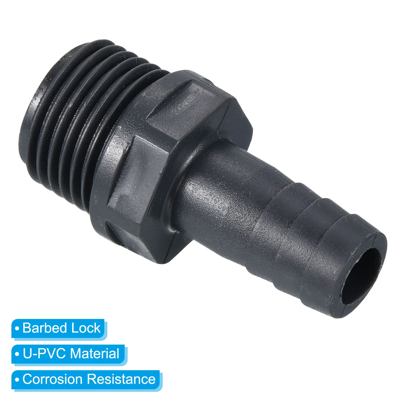 UPVC Barb Hose Fitting, 2 Pack 12mm Barbed G1/2 Male Thread Pipe Connector Adapter Quick Fittings for Water Fuel Air, Gray - Image 4