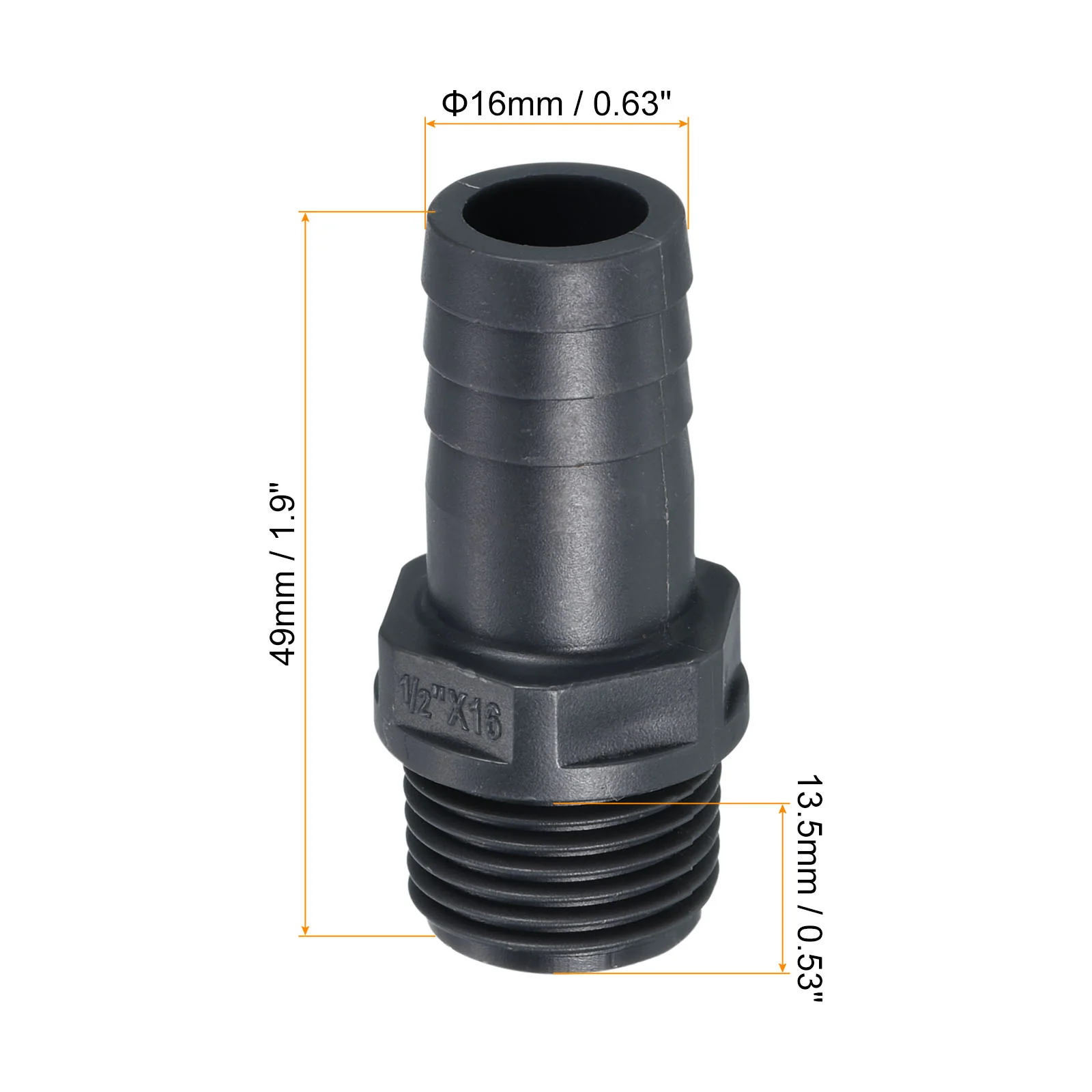 UPVC Barb Hose Fitting, 3 Pack 16mm Barbed G1/2 Male Thread Pipe Connector Adapter Quick Fittings for Water Fuel Air, Gray - Image 2