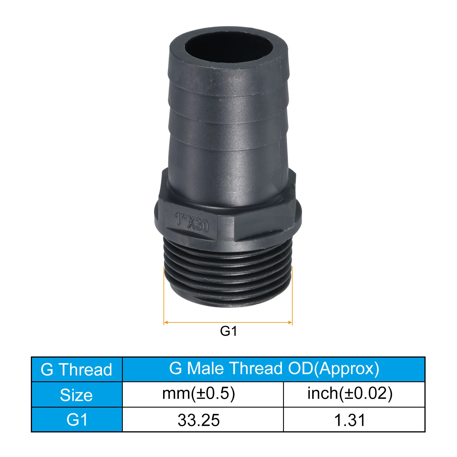 UPVC Barb Hose Fitting, 2 Pack 30mm Barbed G1 Male Thread Pipe Connector Adapter Quick Fittings for Water Fuel Air, Gray - Image 5