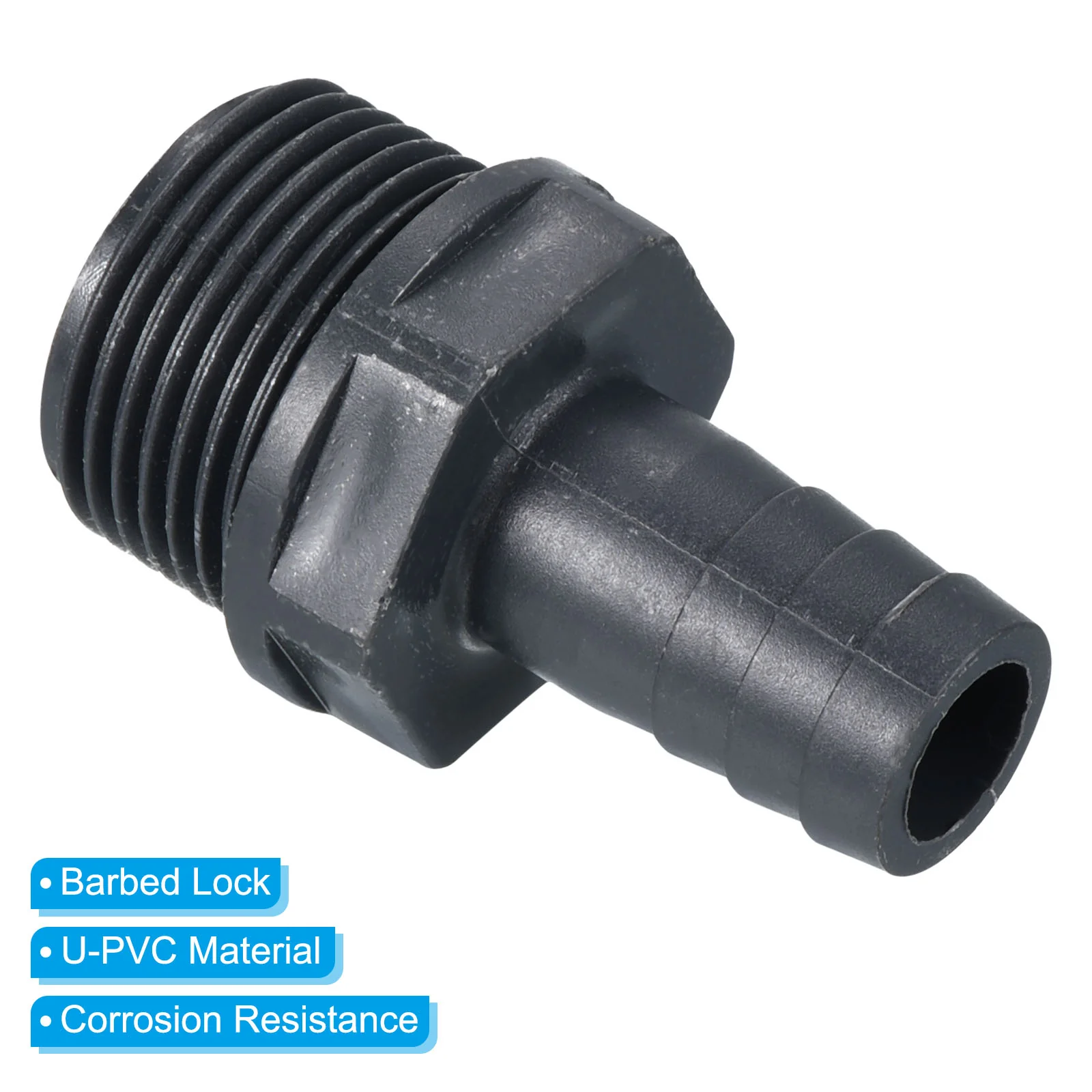 UPVC Barb Hose Fitting, 14mm Barbed G3/4 Male Thread Pipe Connector Adapter Quick Fittings for Water Fuel Air, Gray - Image 4