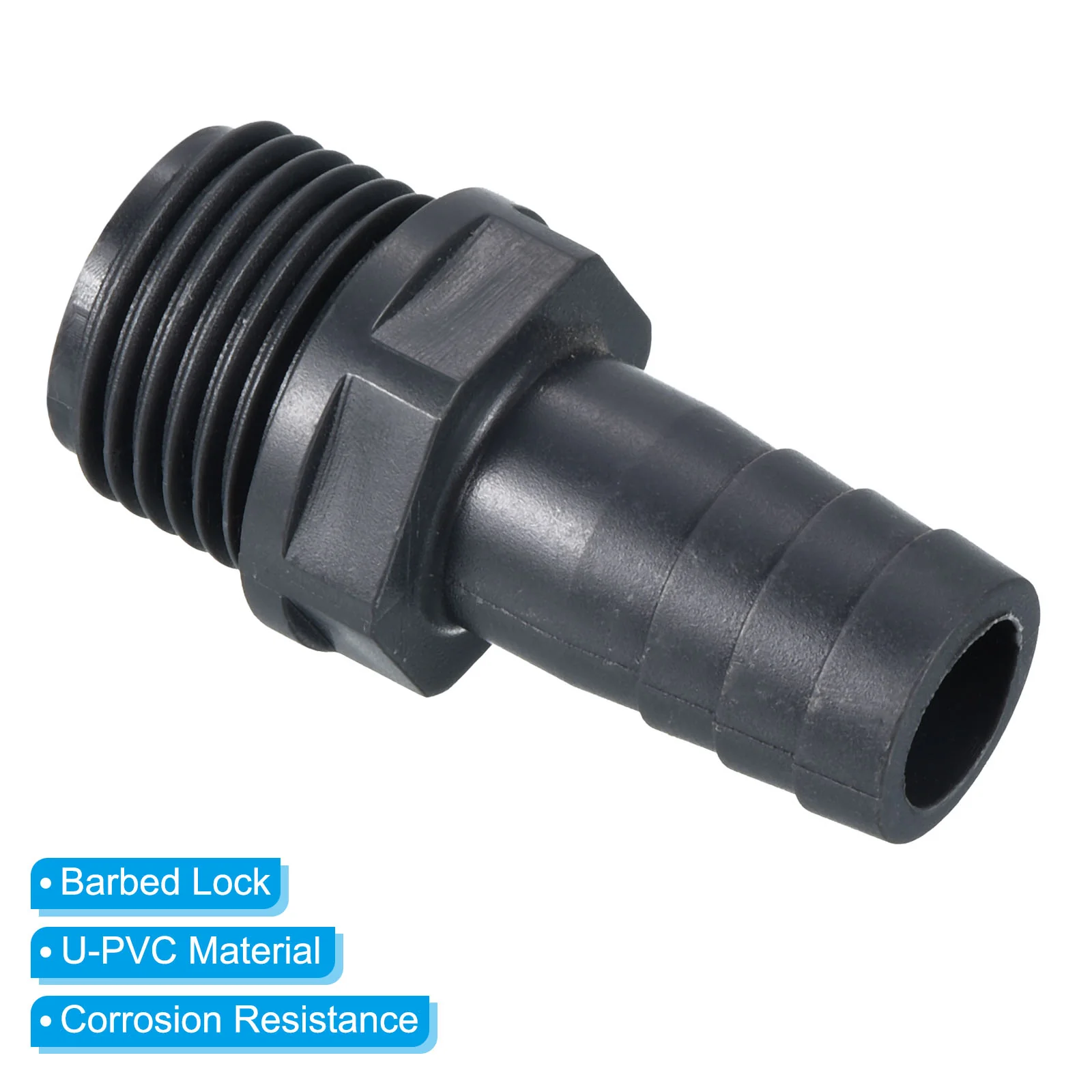 UPVC Barb Hose Fitting, 2 Pack 14mm Barbed G1/2 Male Thread Pipe Connector Adapter Quick Fittings for Water Fuel Air, Gray - Image 4