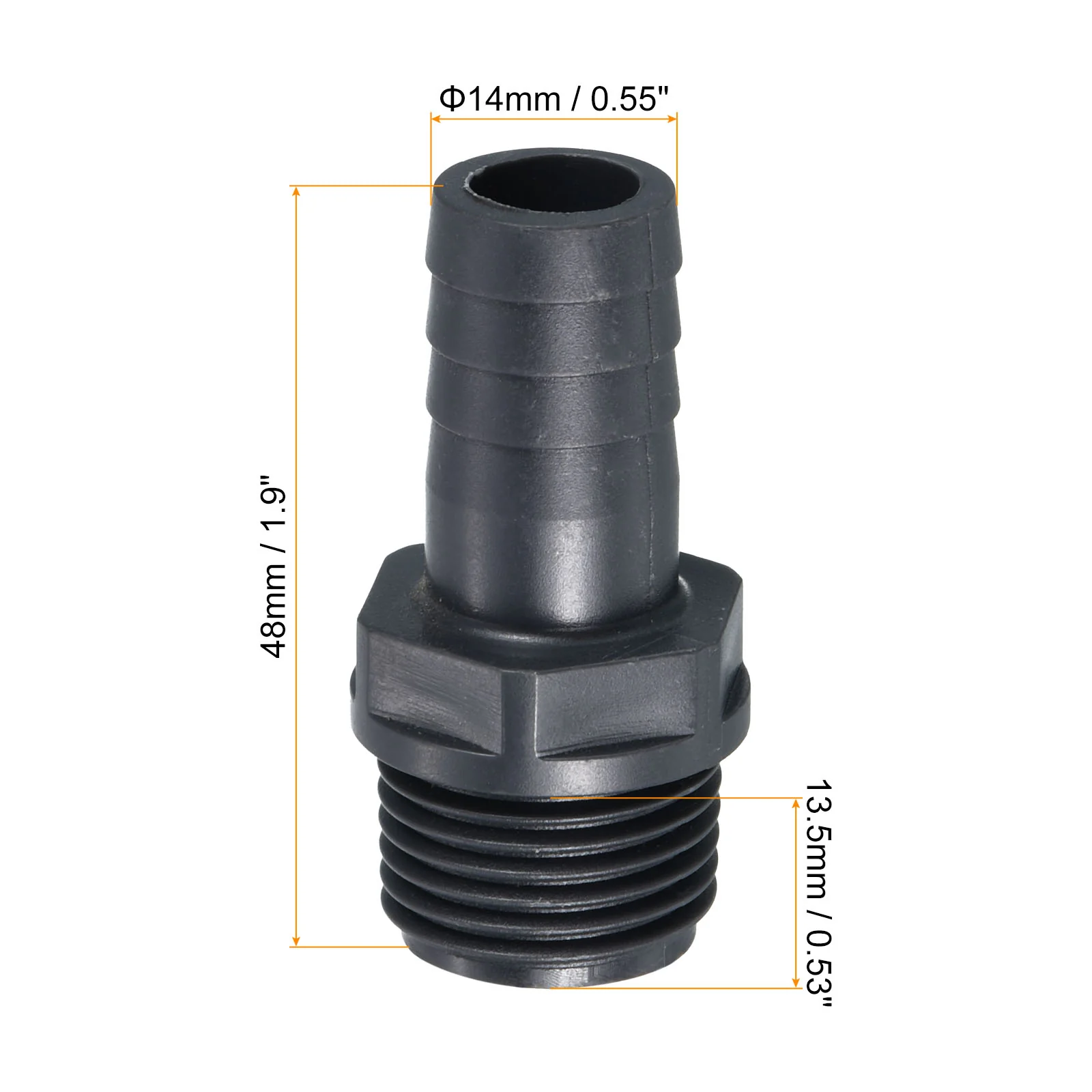 UPVC Barb Hose Fitting, 3 Pack 14mm Barbed G1/2 Male Thread Pipe Connector Adapter Quick Fittings for Water Fuel Air, Gray - Image 2
