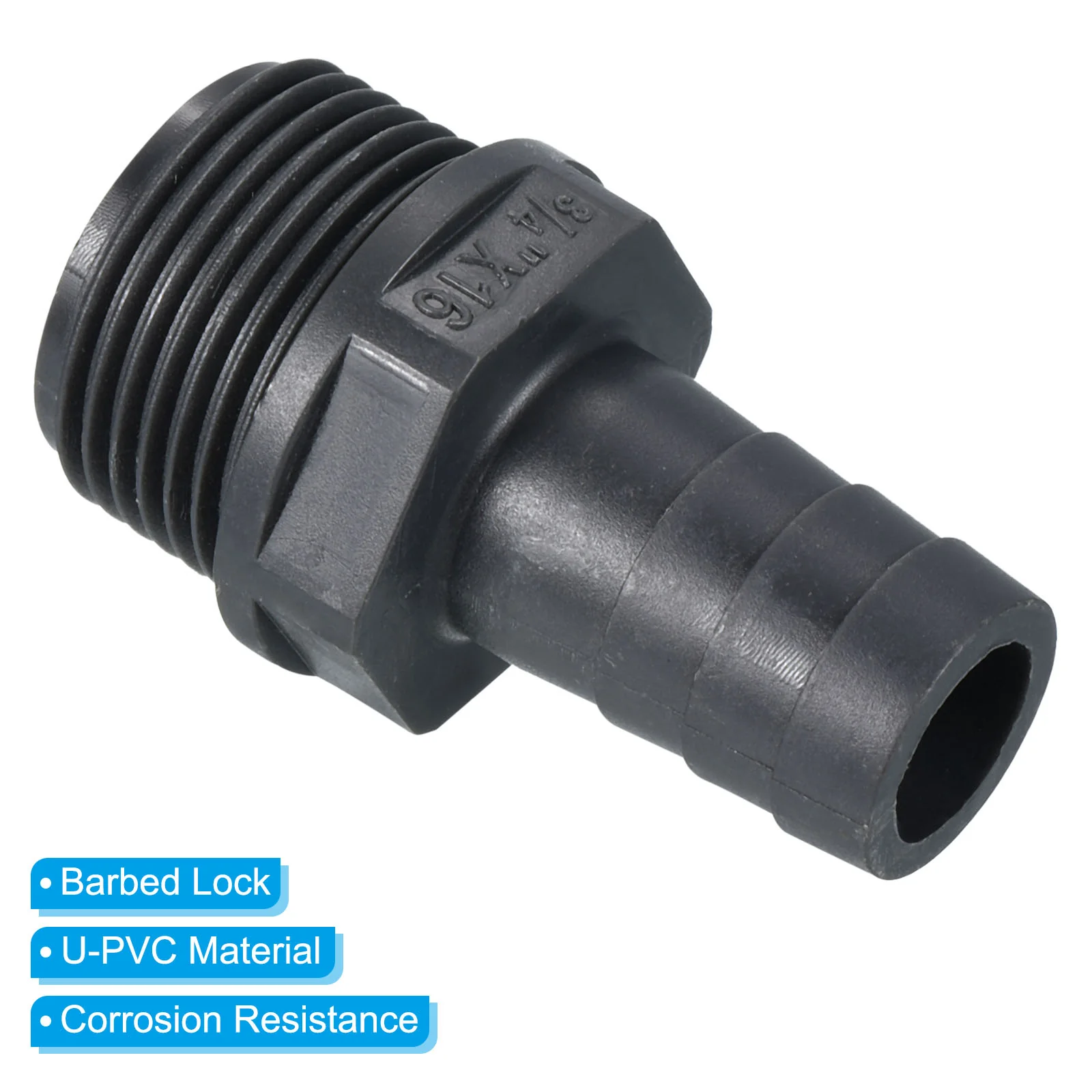 UPVC Barb Hose Fitting, 16mm Barbed G3/4 Male Thread Pipe Connector Adapter Quick Fittings for Water Fuel Air, Gray - Image 4