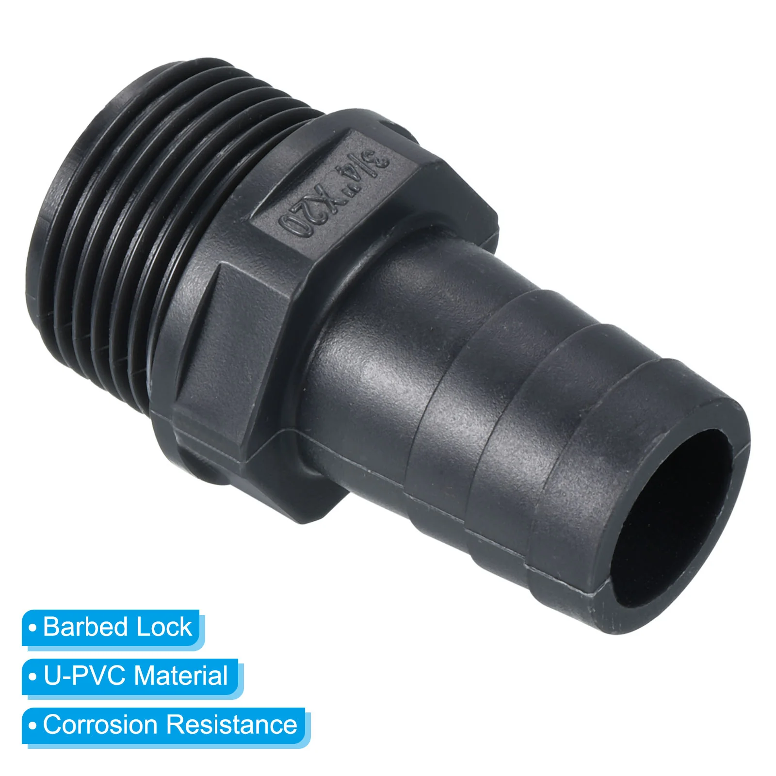 UPVC Barb Hose Fitting, 2 Pack 20mm Barbed G3/4 Male Thread Pipe Connector Adapter Quick Fittings for Water Fuel Air, Gray - Image 4