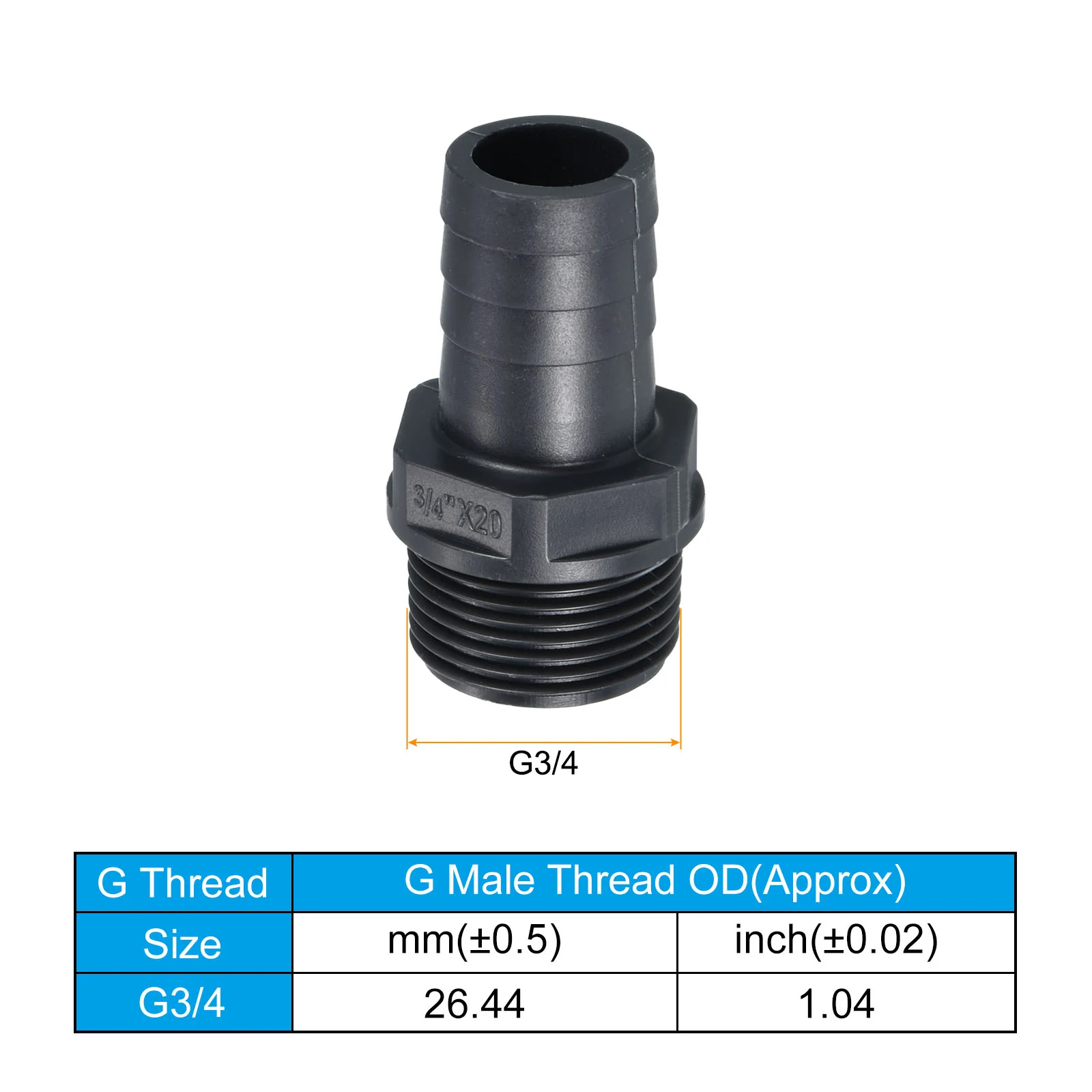 UPVC Barb Hose Fitting, 2 Pack 20mm Barbed G3/4 Male Thread Pipe Connector Adapter Quick Fittings for Water Fuel Air, Gray - Image 5