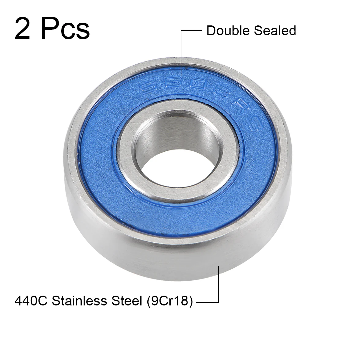 Uxcell S608-2RS Deep Groove Ball Bearings 8mm x 22mm x 7mm Double Sealed 440C Stainless Steel 2pcs - Image 2