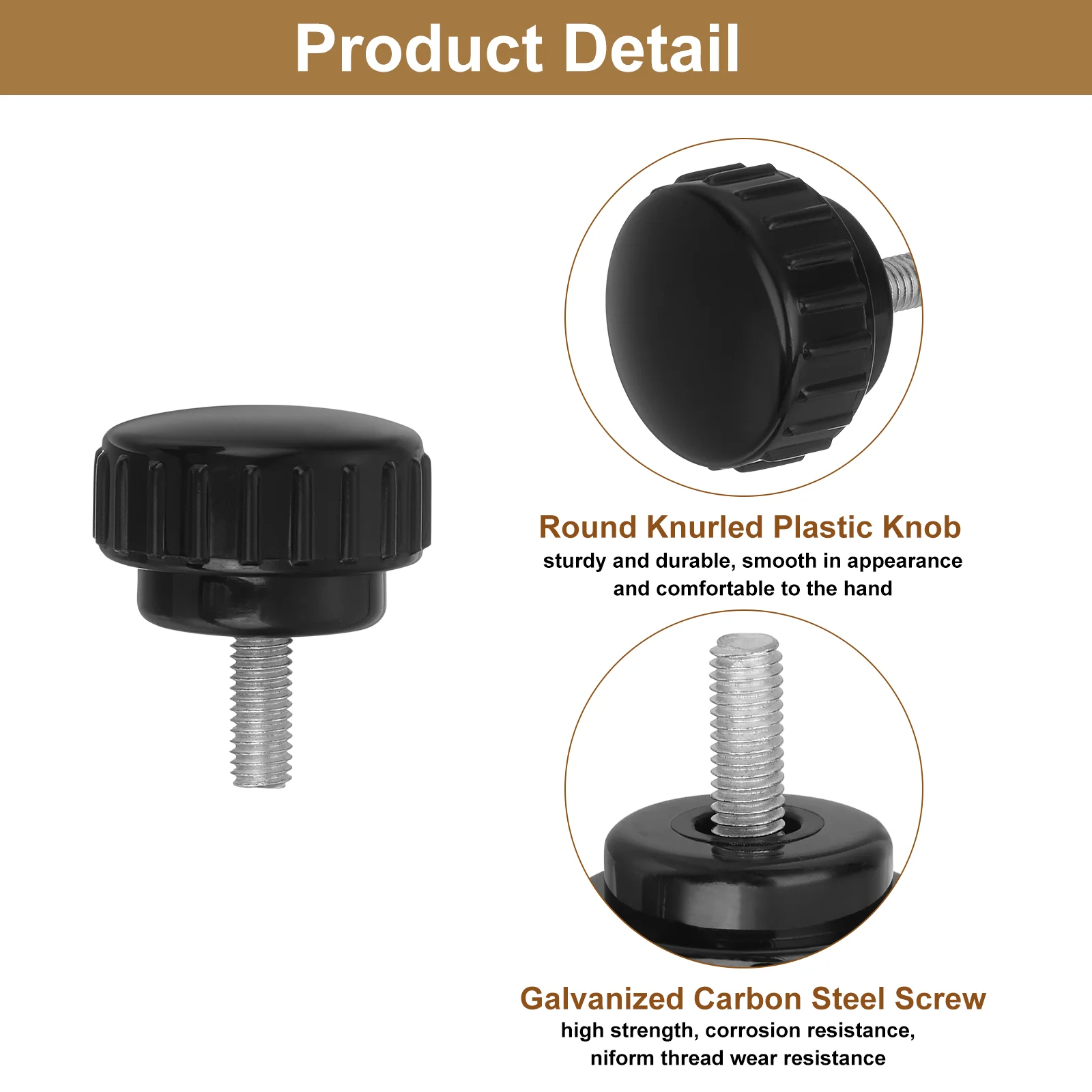 Uxcell 8Pcs Round Knurled Thumb Screws, M5 x 12mm Carbon Steel Zinc Plated Thread Thumbscrew Clamping Knob Screw for Quick Replacement Screws, Black - Image 4