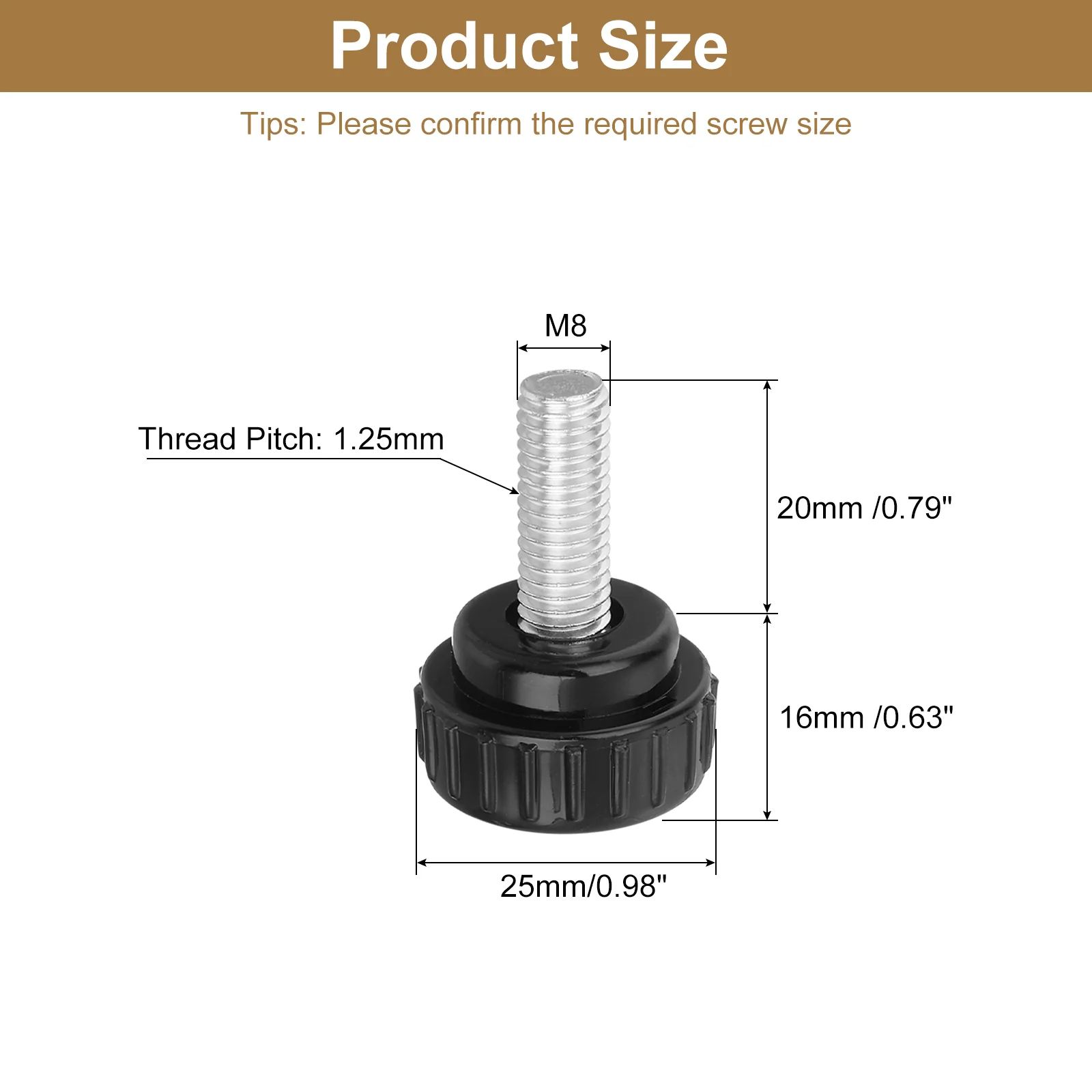 Uxcell 8Pcs Round Knurled Thumb Screws, M8 x 20mm Carbon Steel Zinc Plated Thumbscrew - Image 2