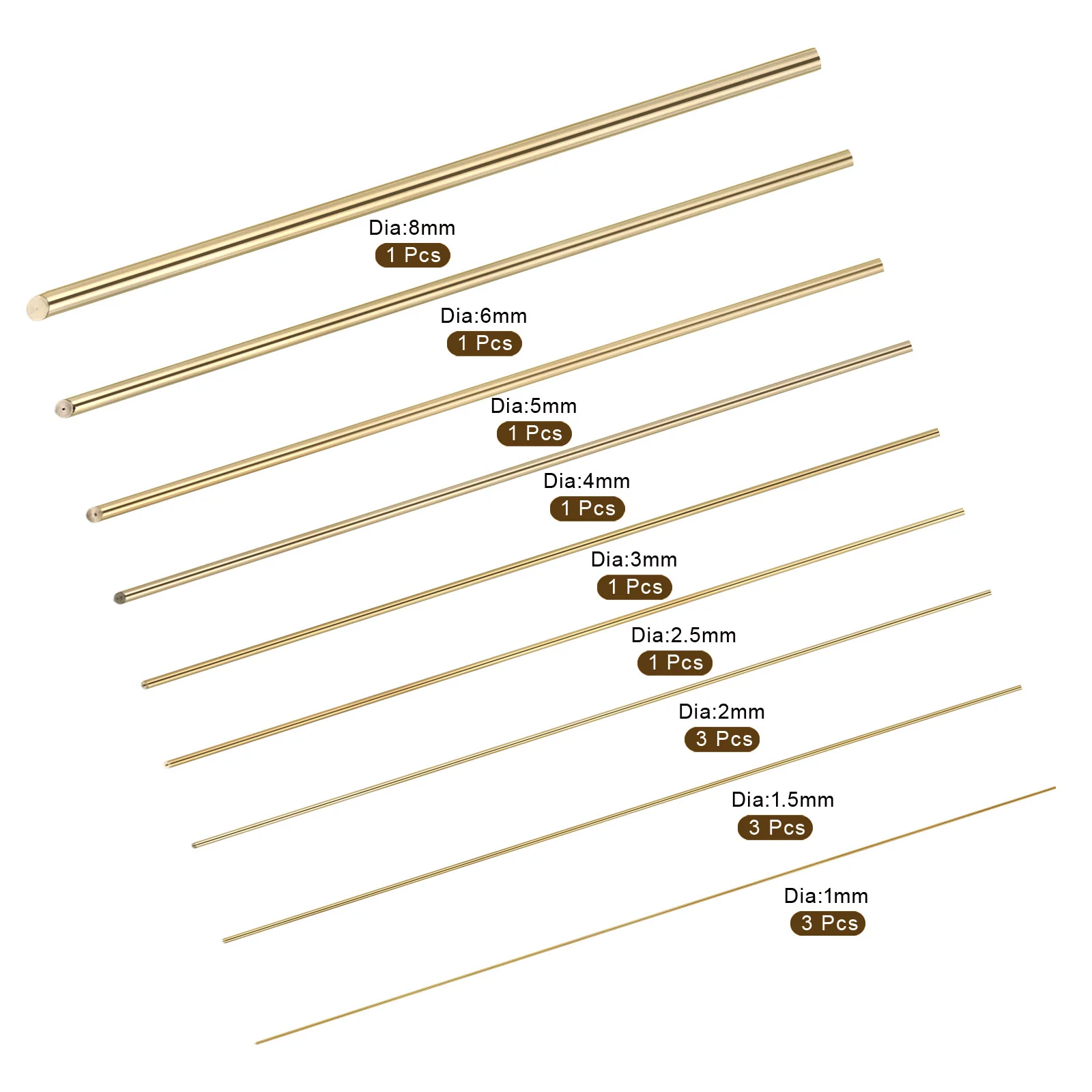 Brass Rod, Brass Solid Round Rod Multiple Diameter 300mm Length Lathe Bar Stock for RC Model DIY Craft - Image 3