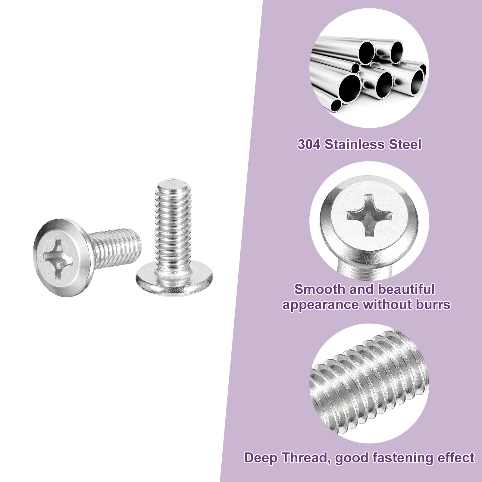 Uxcell M6x15mm Flat Round Head Phillips Head Screw, 100Pcs Phillips Drive Machine Screw - Image 4