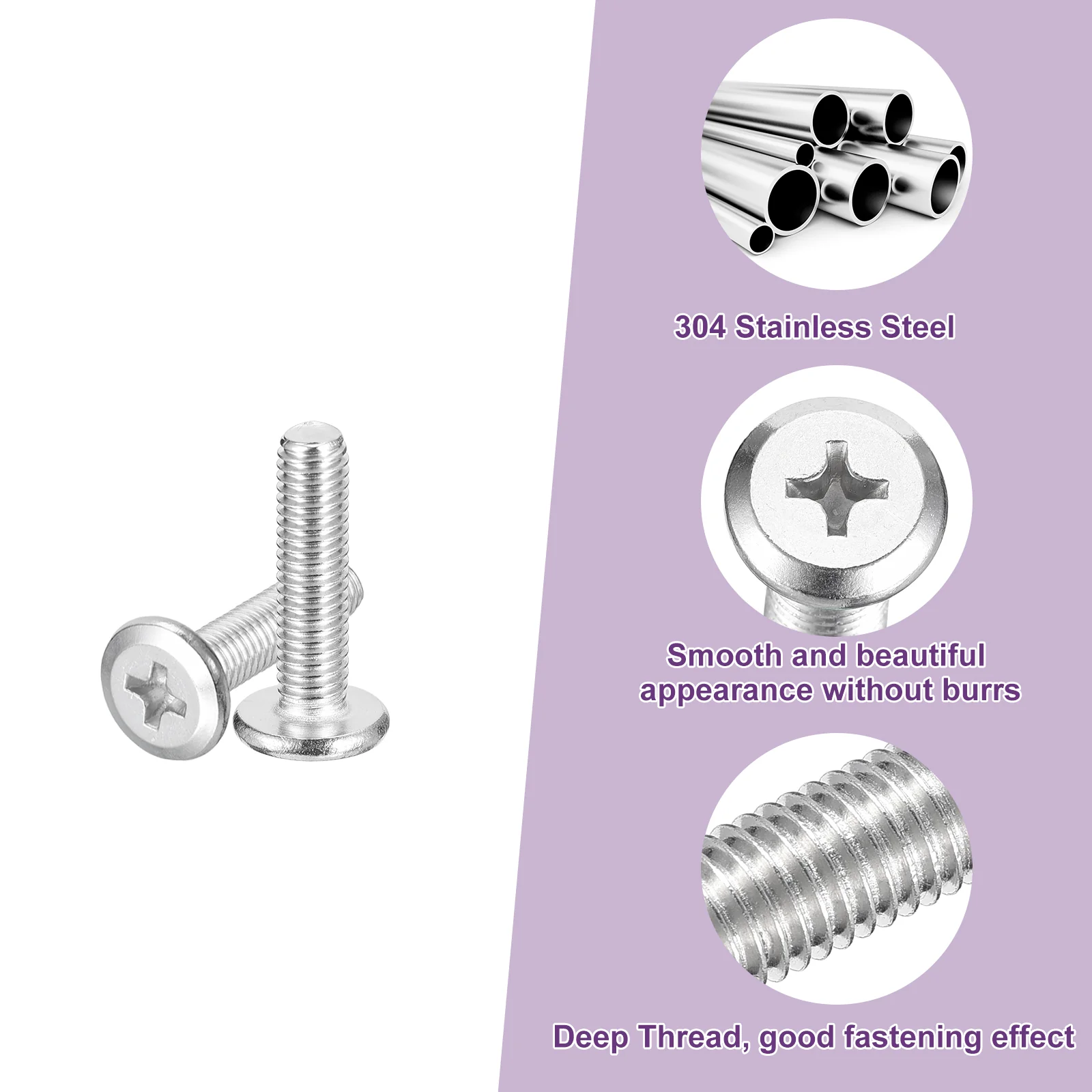 Uxcell 10Pcs M5x20mm Flat Round Head Phillips Head Screw Phillips Drive Machine Screw - Image 4