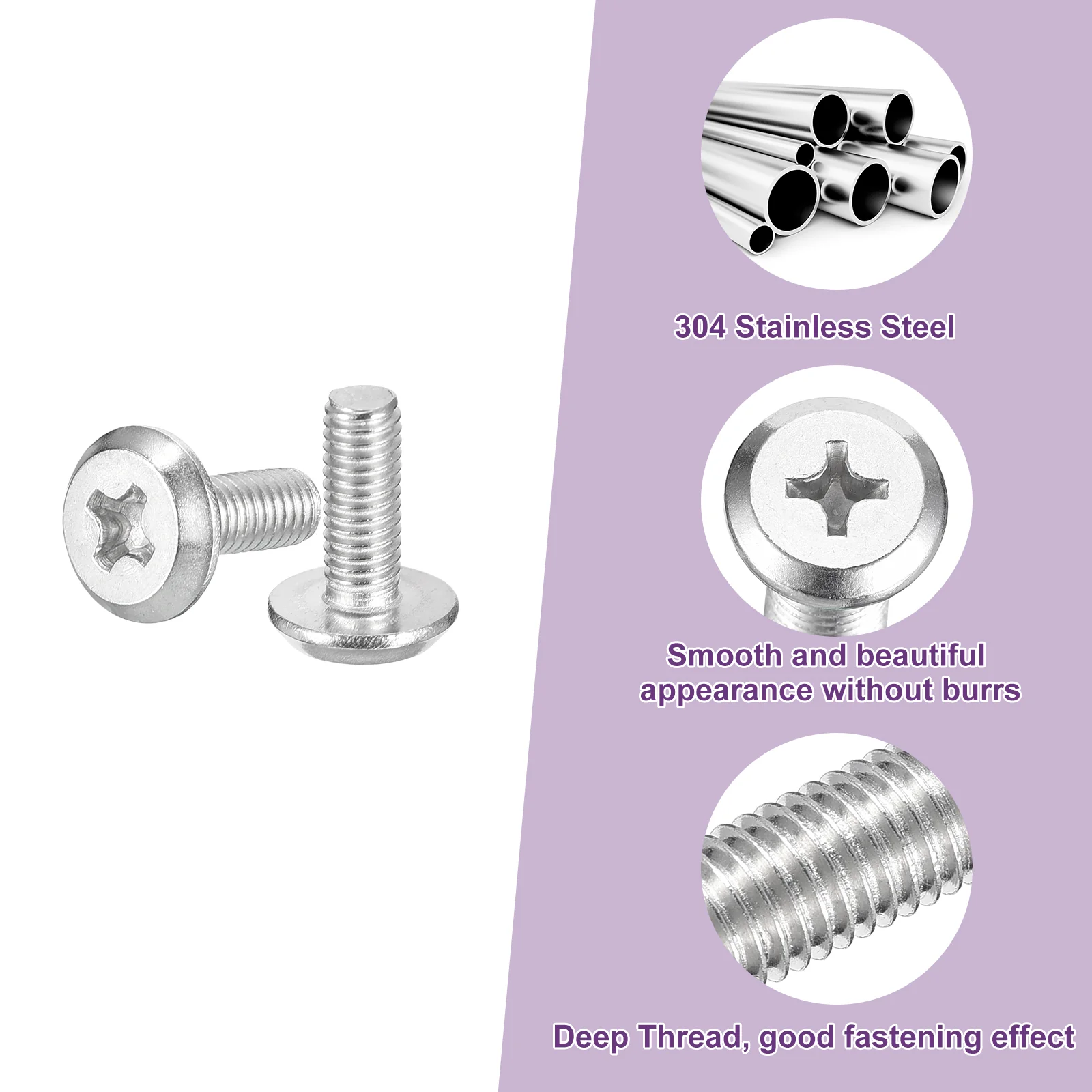 Uxcell M3x8mm Flat Round Head Phillips Head Screw, 20Pcs Phillips Drive Machine Screw - Image 4