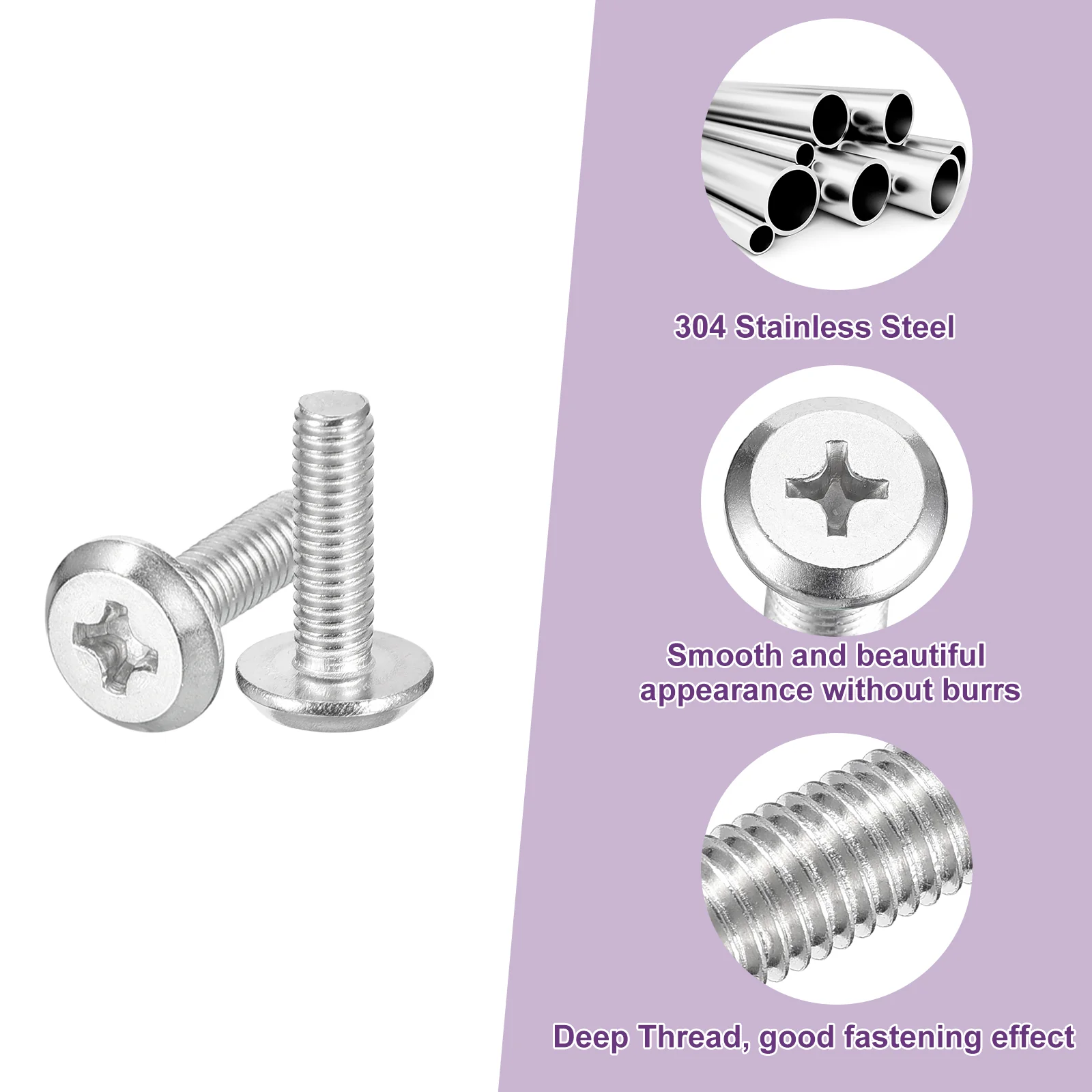 Uxcell M3x10mm Flat Round Head Phillips Head Screw, 20Pcs Phillips Drive Machine Screw - Image 4