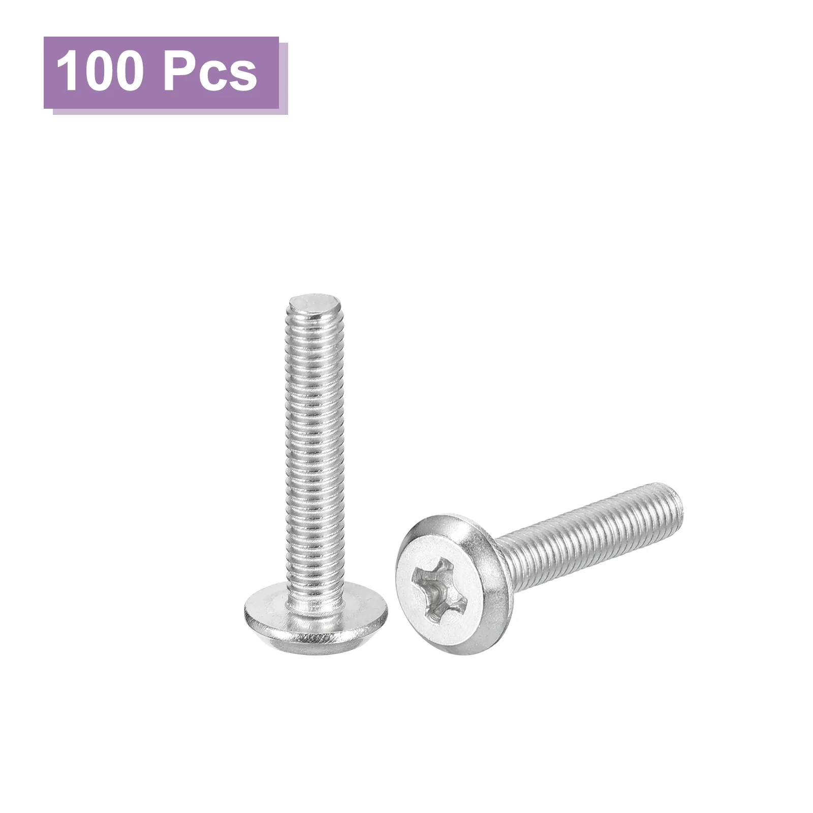Uxcell M3x16mm Flat Round Head Phillips Head Screw, 100Pcs Phillips Drive Machine Screw - Image 3