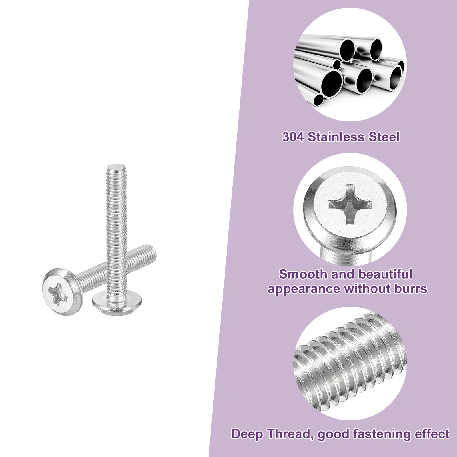 Uxcell M3x20mm Flat Round Head Phillips Head Screw, 20Pcs Phillips Drive Machine Screw - Image 4