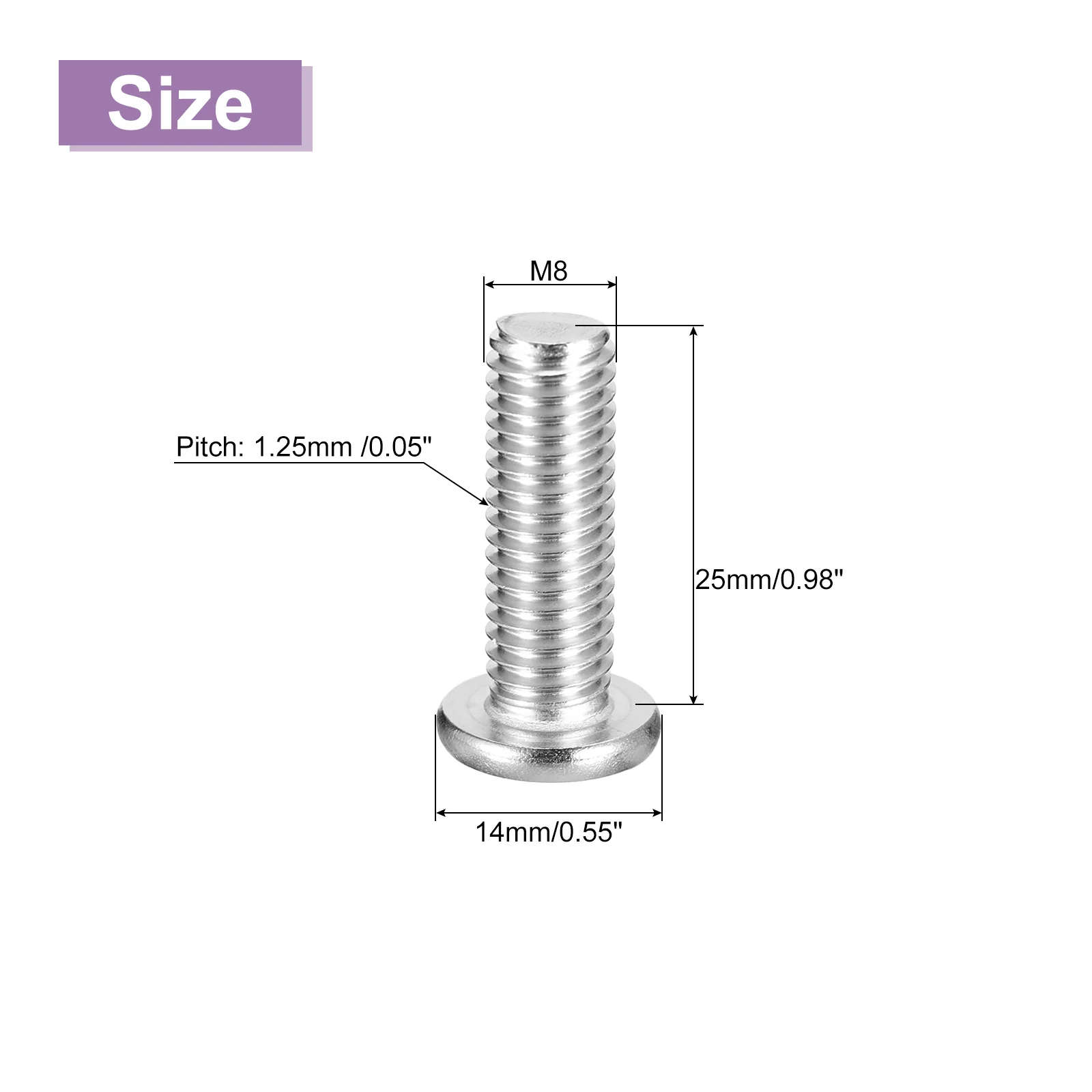 Uxcell M8x25mm Flat Round Head Phillips Head Screw, 20Pcs Phillips Drive Machine Screw - Image 2