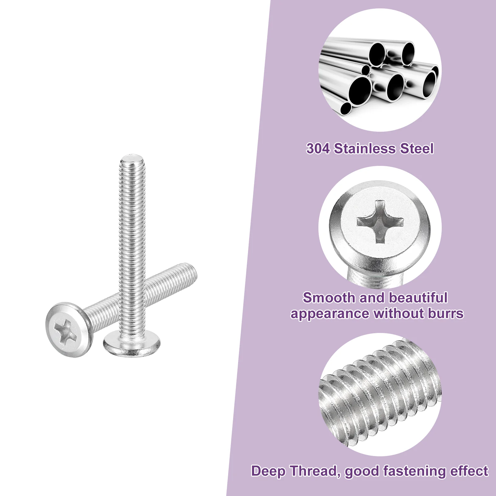 Uxcell M5x35mm Flat Round Head Phillips Head Screw, 30Pcs Phillips Drive Machine Screw - Image 4