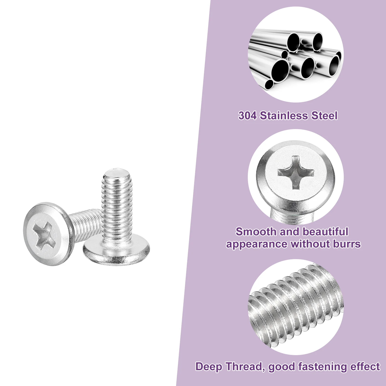 Uxcell M5x12mm Flat Round Head Phillips Head Screw, 50Pcs Phillips Drive Machine Screw - Image 4
