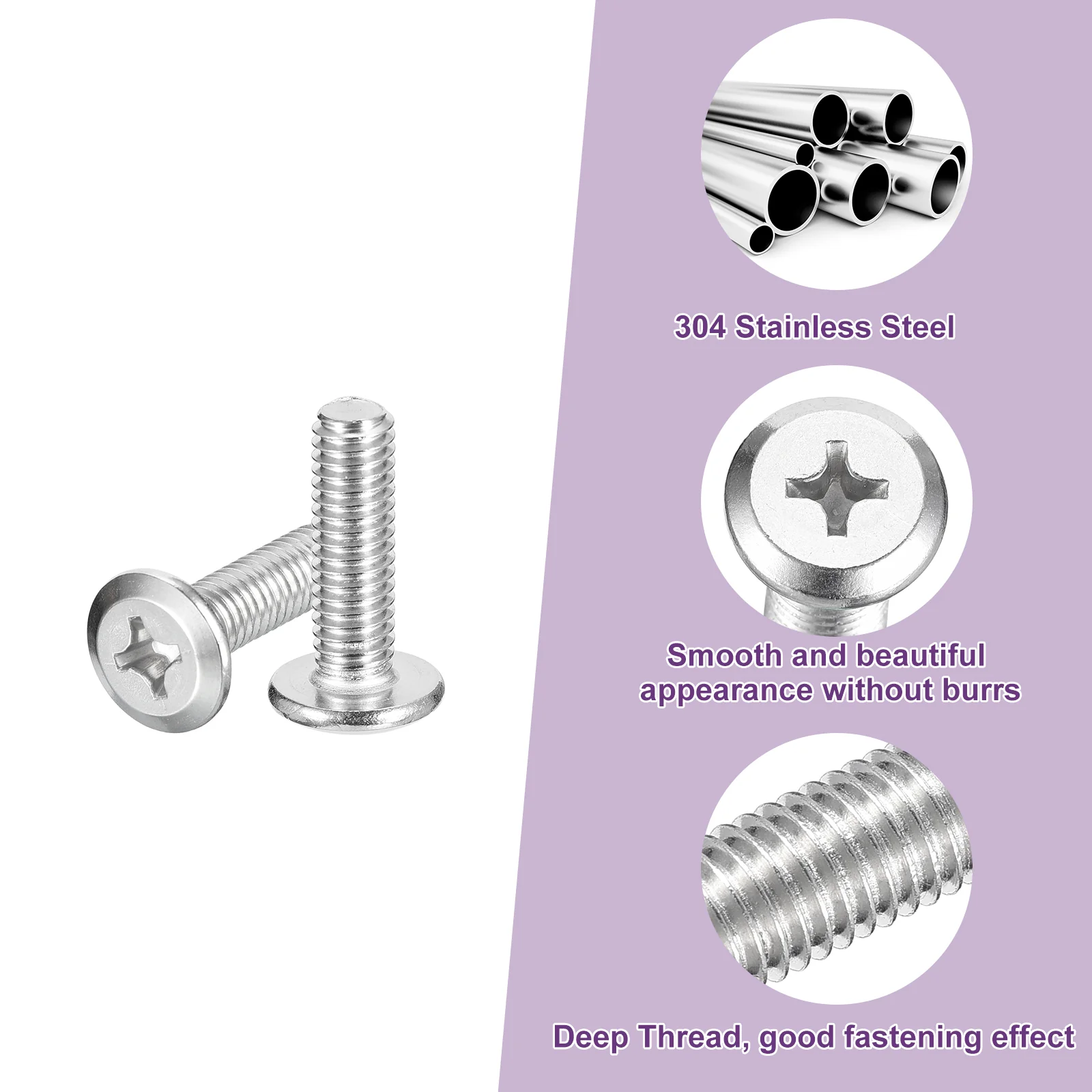 Uxcell M6x20mm Flat Round Head Phillips Head Screw, 30Pcs Phillips Drive Machine Screw - Image 4