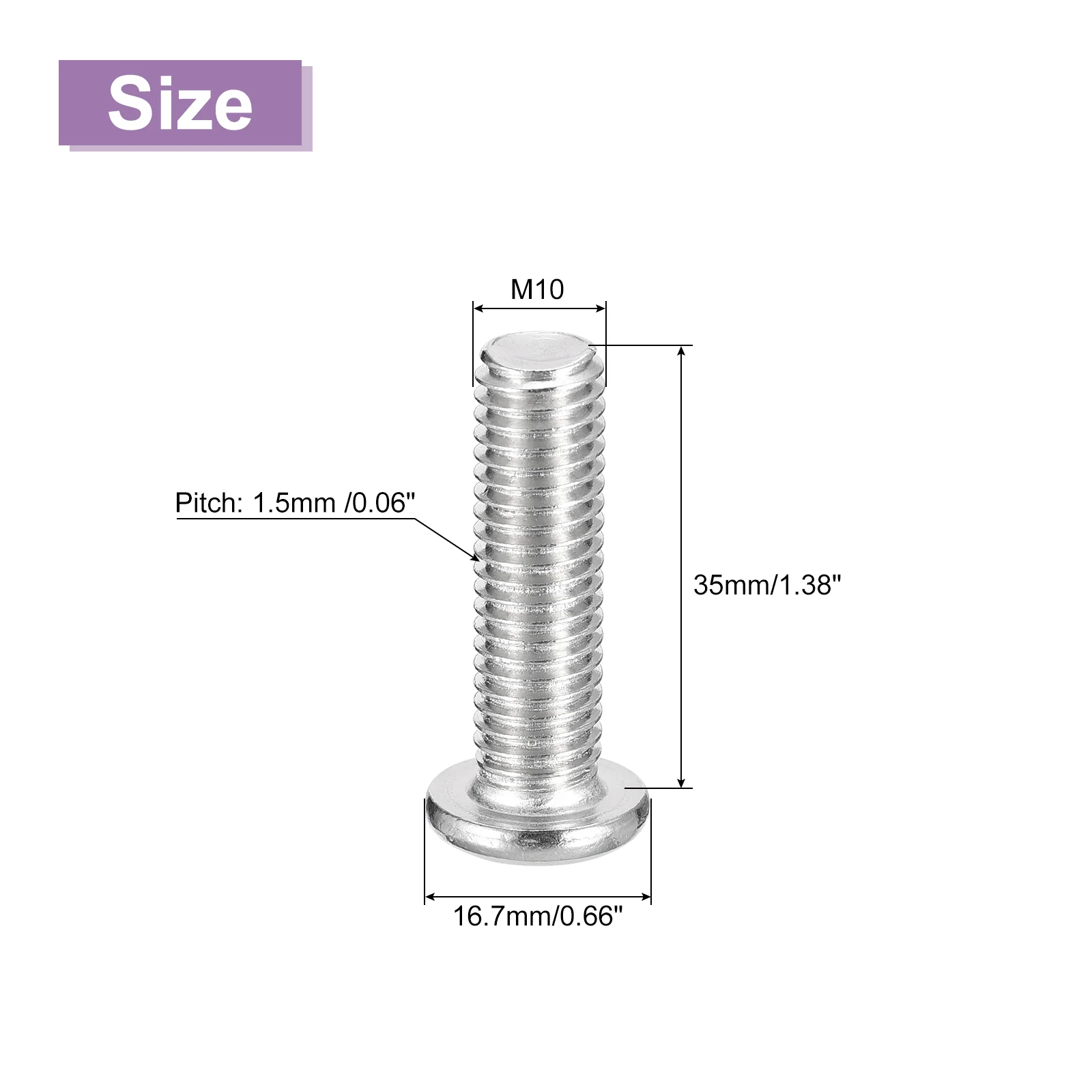 Uxcell M10x35mm Flat Round Head Phillips Head Screw, 10Pcs Phillips Drive Machine Screw - Image 2