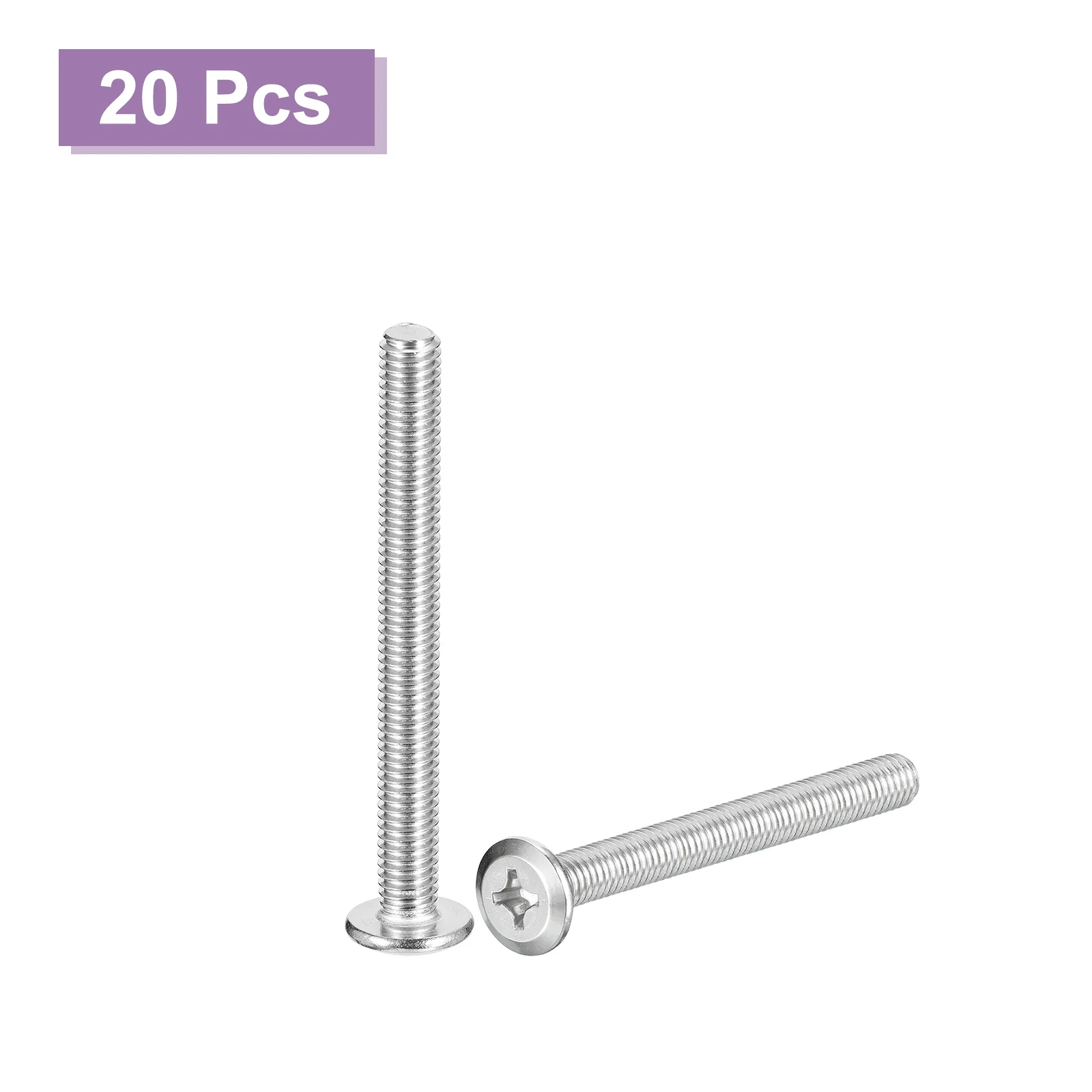 Uxcell M6x60mm Flat Round Head Phillips Head Screw, 20Pcs Phillips Drive Machine Screw - Image 3