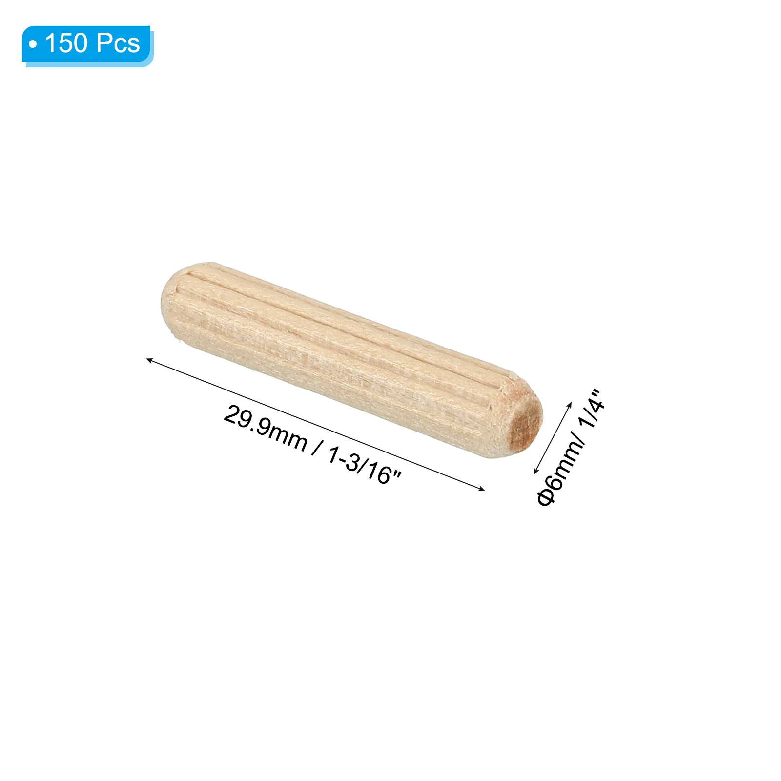 7/32"x1 3/16" Wood Dowel Pins,150 Pack Fluted Wooden Dowel Pin Straight Groove - Image 2