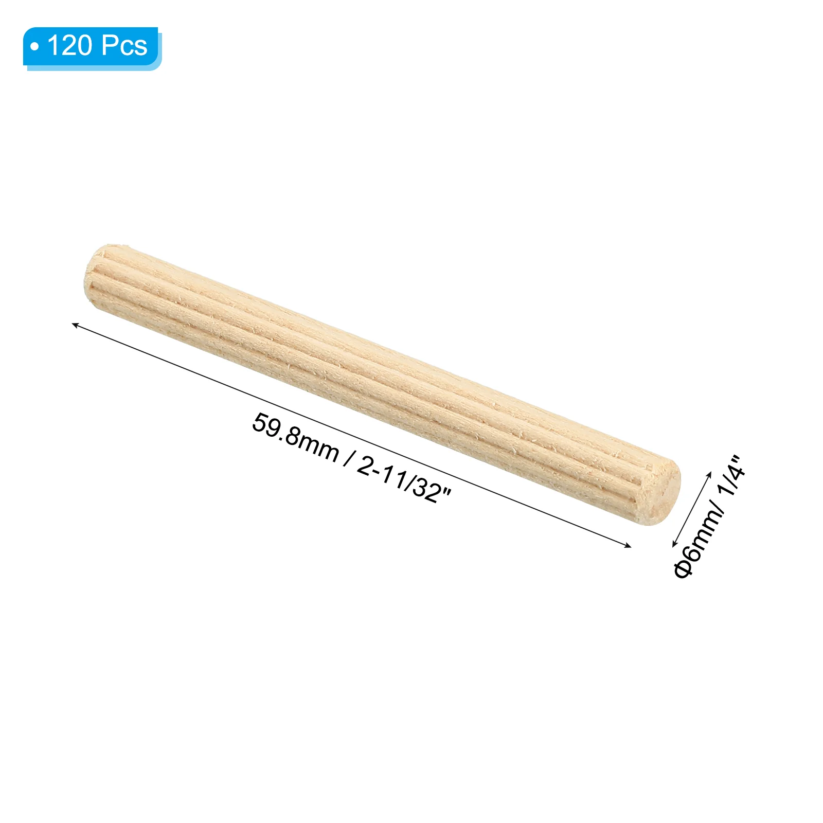 1/4"x2 3/8" Wood Dowel Pins,120Pack Fluted Wooden Dowel Pin Straight Groove Rods - Image 2