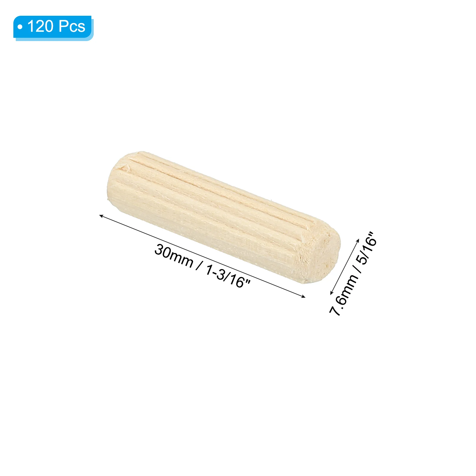 5/16"x1 3/16" Wood Dowel Pins,120 Pack Fluted Wooden Dowel Pin Straight Groove - Image 2