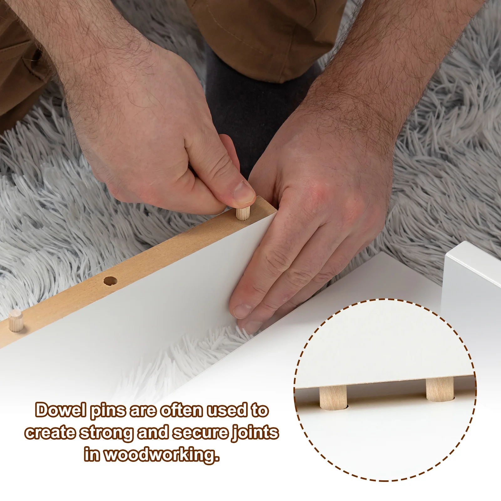 7/32"x2 3/8" Wood Dowel Pins,90 Pack Fluted Wooden Dowel Pin Beveled Groove Rods - Image 4