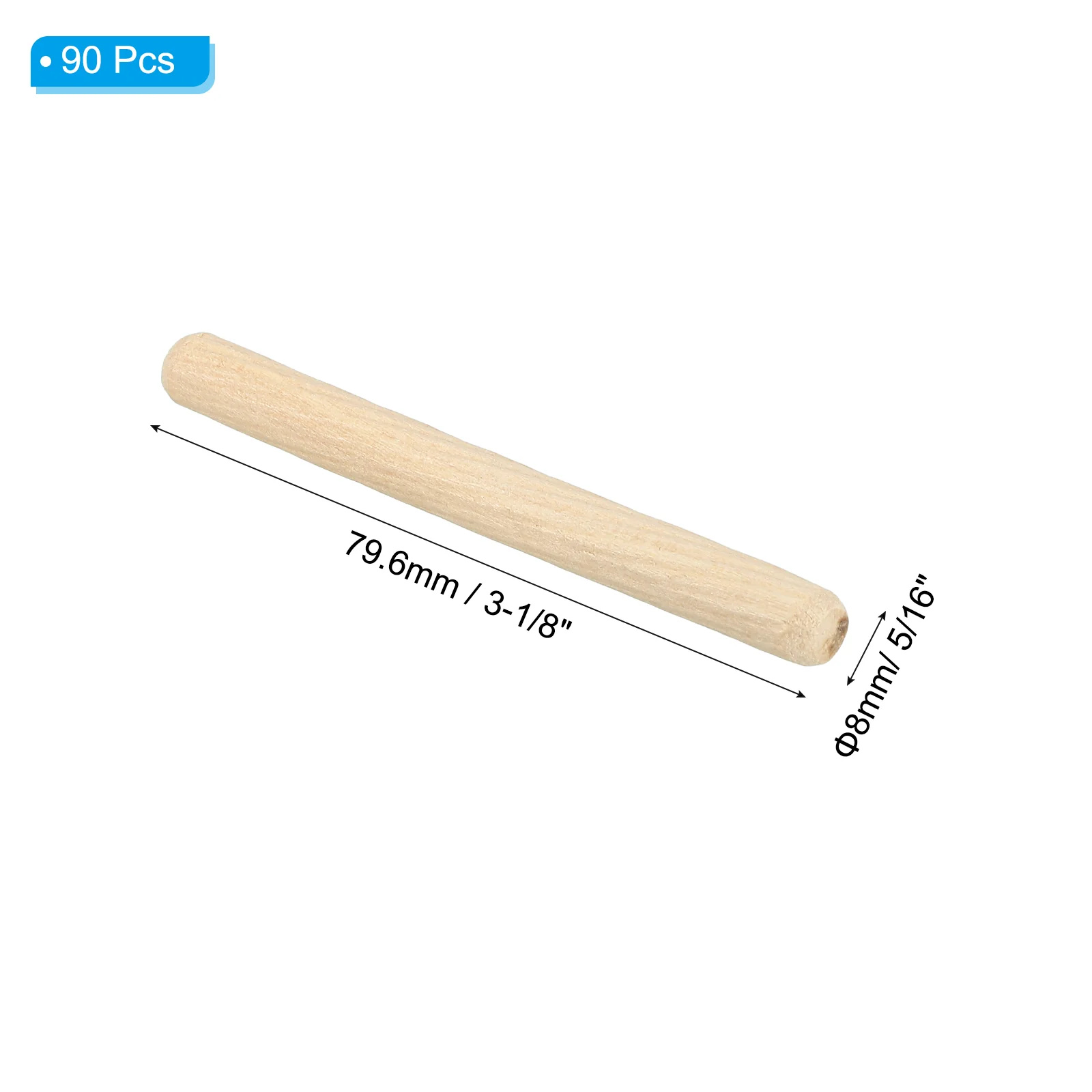 5/16"x3 1/8" Wood Dowel Pins,90 Pack Fluted Wooden Dowel Pin Beveled Groove Rods - Image 2