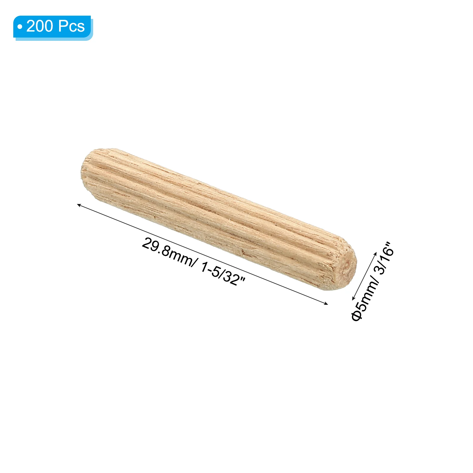 3/16"x1 5/32" Wood Dowel Pins,200 Pack Fluted Wooden Dowel Pin Straight Groove - Image 2