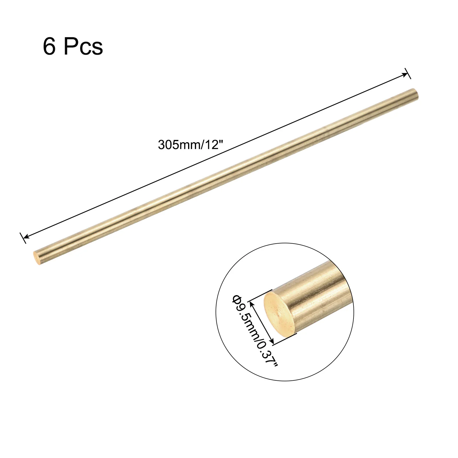 Brass Rod,Brass Solid Round Rod 9.5mm Diameter 305mm Length Lathe Bar Stock 6pcs - Image 2