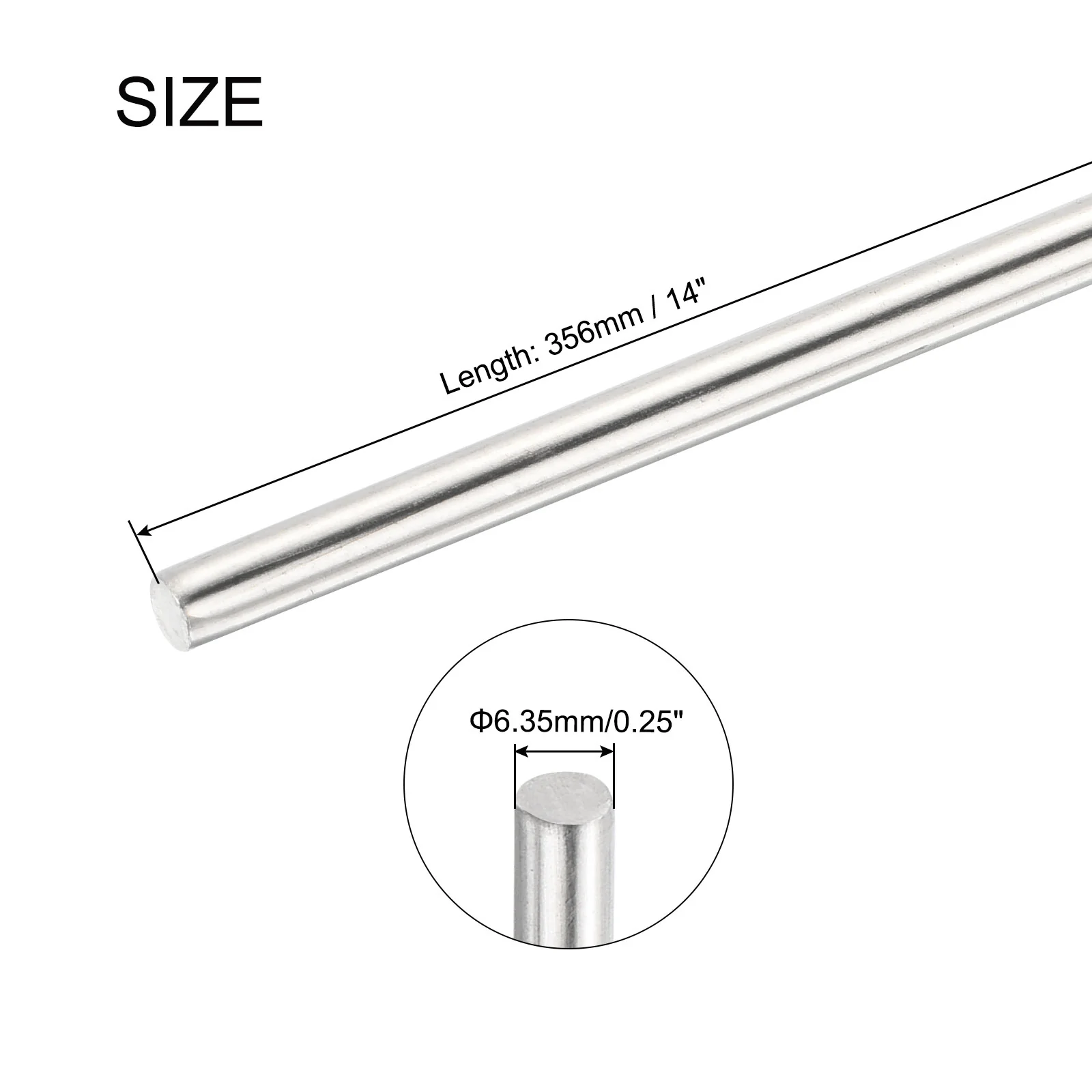 5Pcs 304 Stainless Steel Round Rods Bar 6.35mm x 356mm for Various Shaft DIY - Image 2