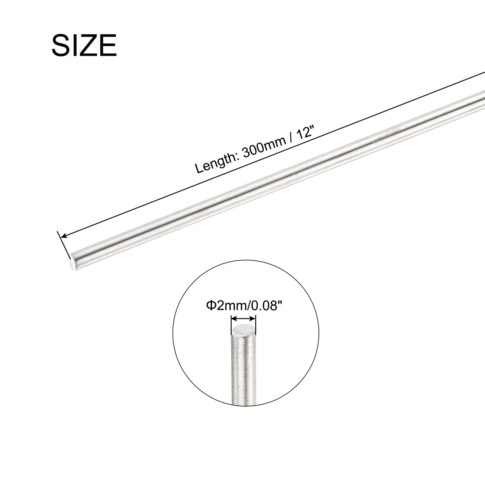 Uxcell 10pcs 2mm x 300mm Stainless Steel Round Rod, Metal Solid Shaft Rods Lathe Bar - Image 2