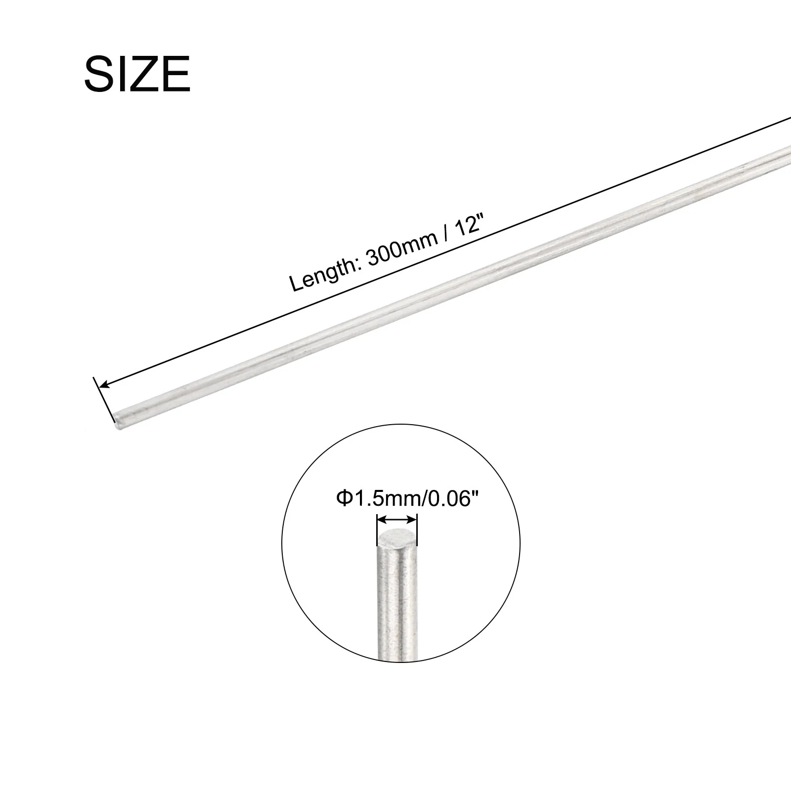 Uxcell 10pcs 1.5mm x 300mm Stainless Steel Round Rod, Metal Solid Shaft Rods Lathe Bar - Image 2