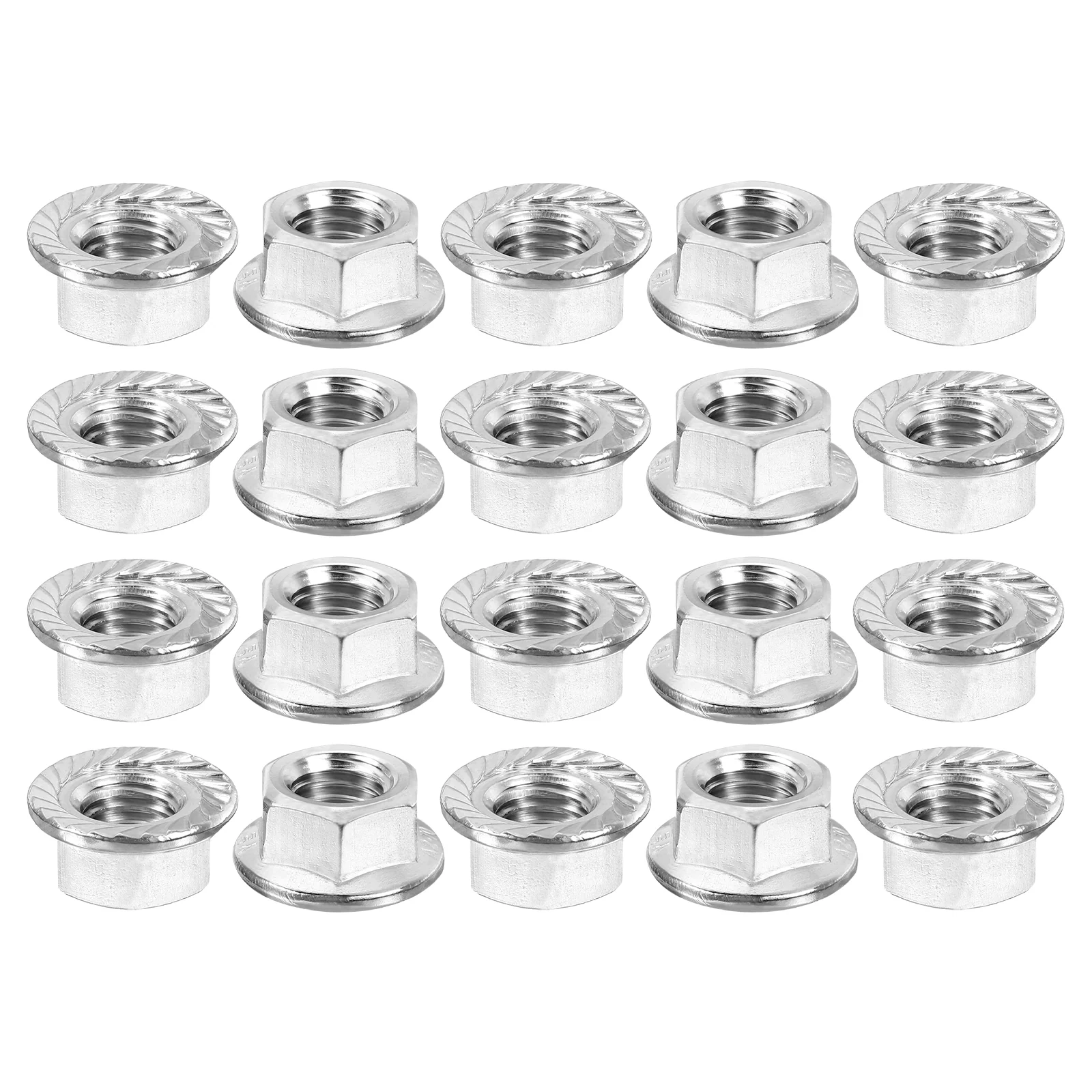Uxcell M10x1.5mm Serrated Flange Hex Lock Nuts, 20Pcs Hexagon Flange Nut, Silver