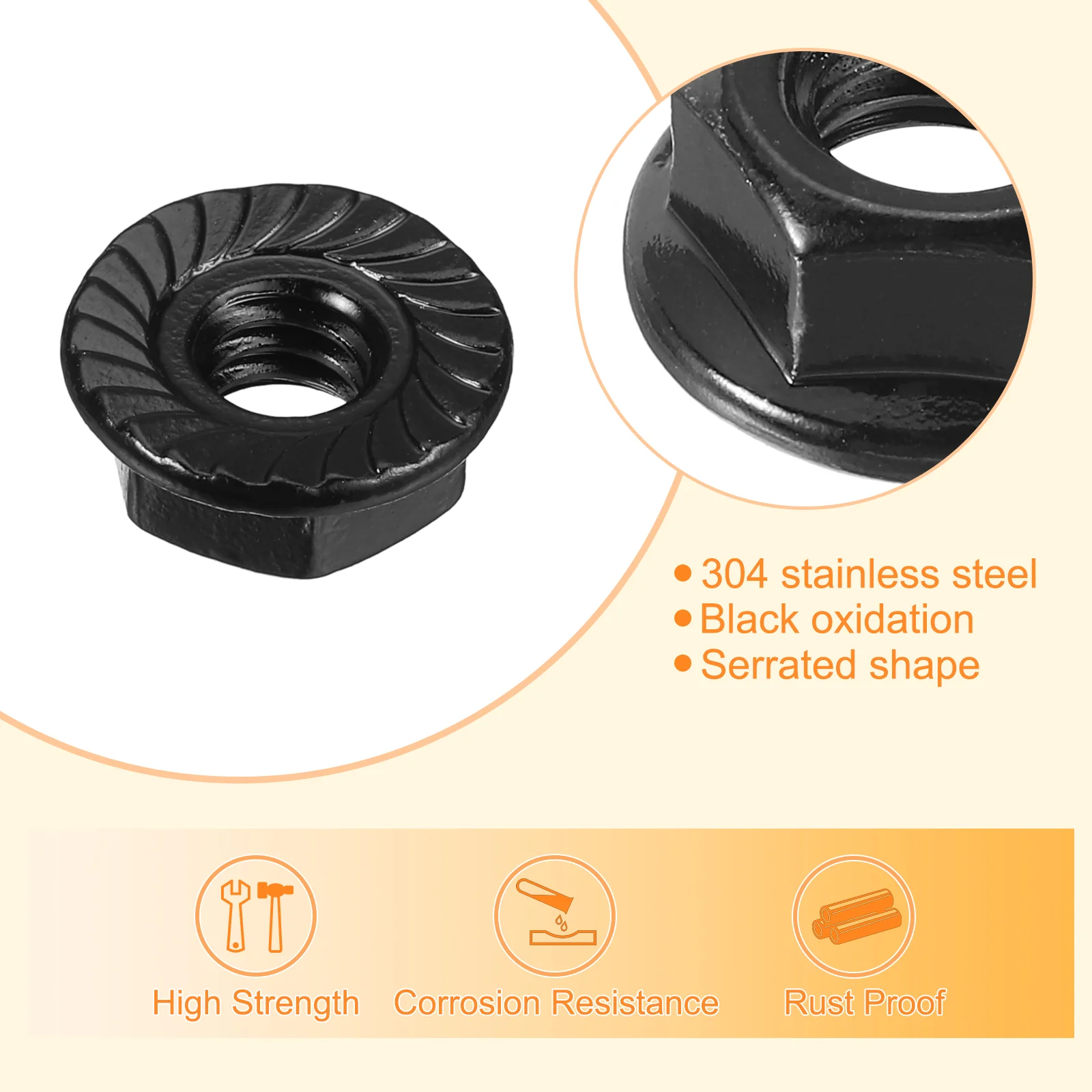 Uxcell 1/4-20 Serrated Flange Hex Lock Nuts, 50Pcs 304 Stainless Steel Flange Nut - Image 4